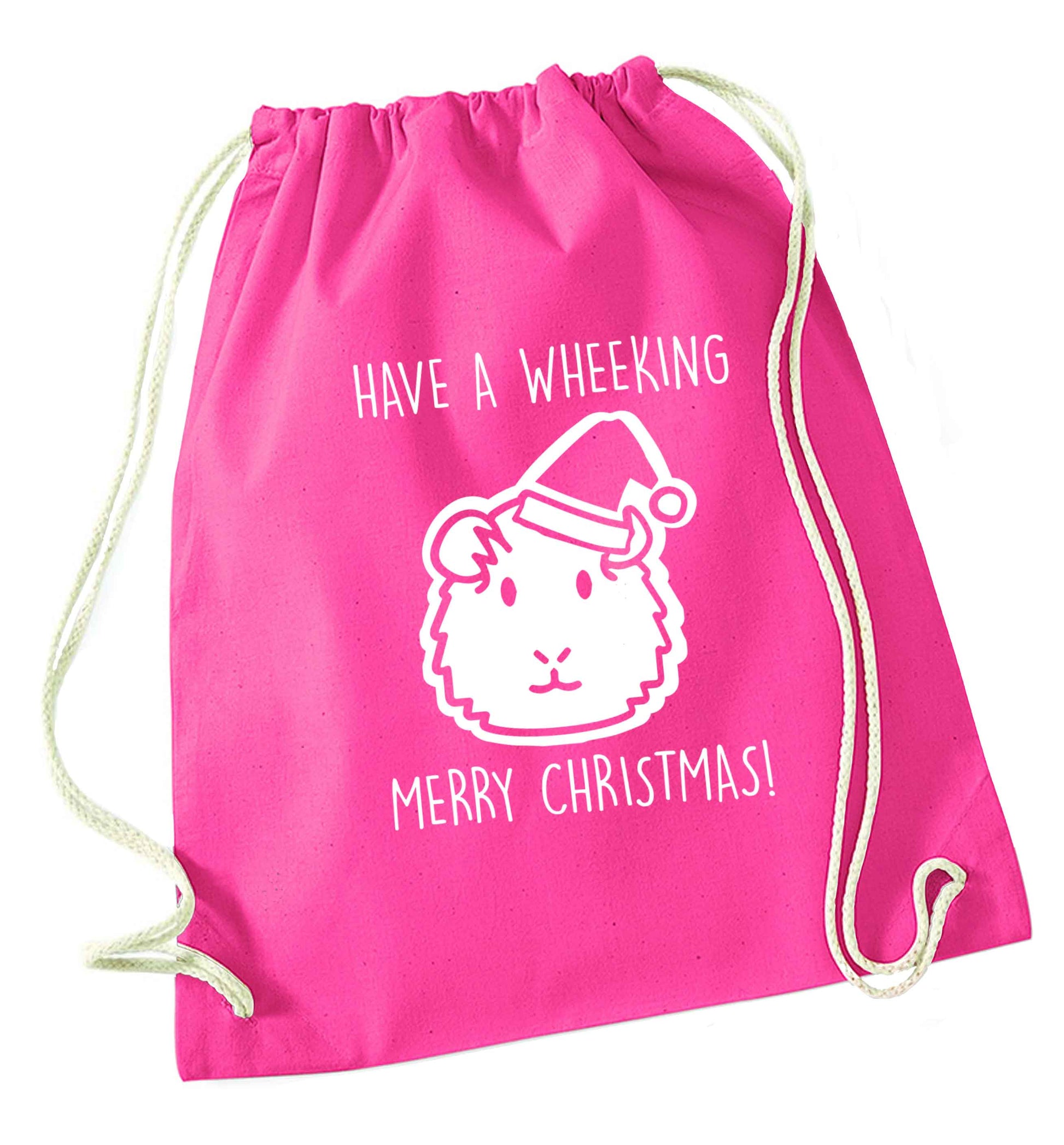 Have a wheeking merry Christmas pink drawstring bag