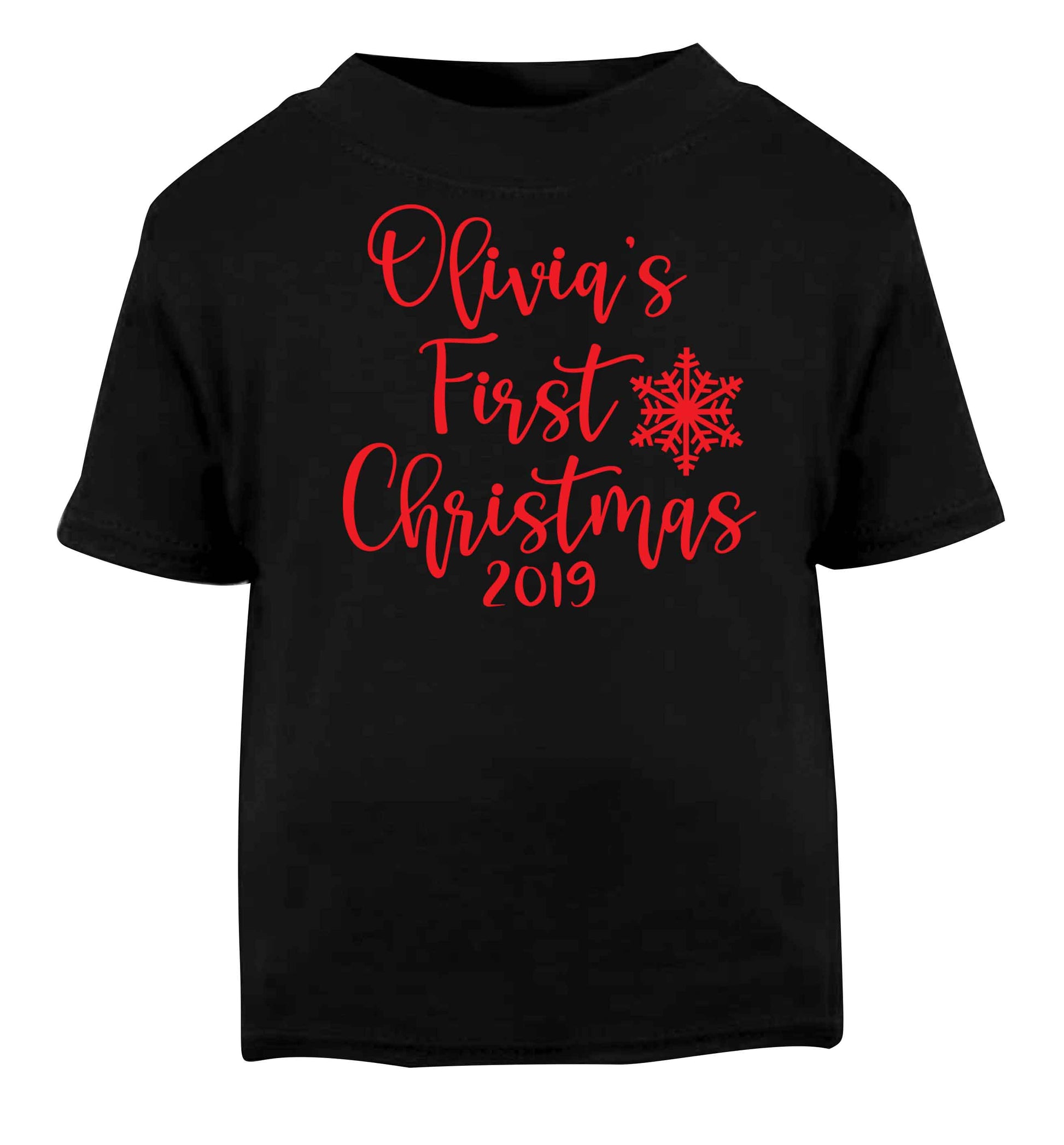 Personalised first Christmas - script text Black baby toddler Tshirt 2 years