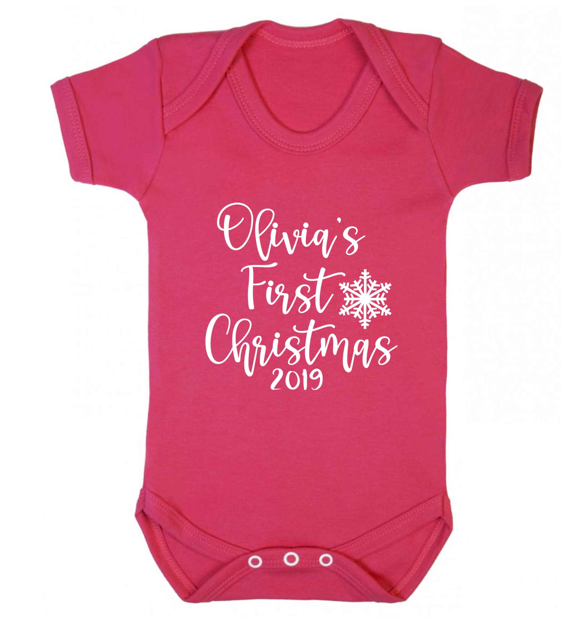 Personalised first Christmas - script text baby vest dark pink 18-24 months