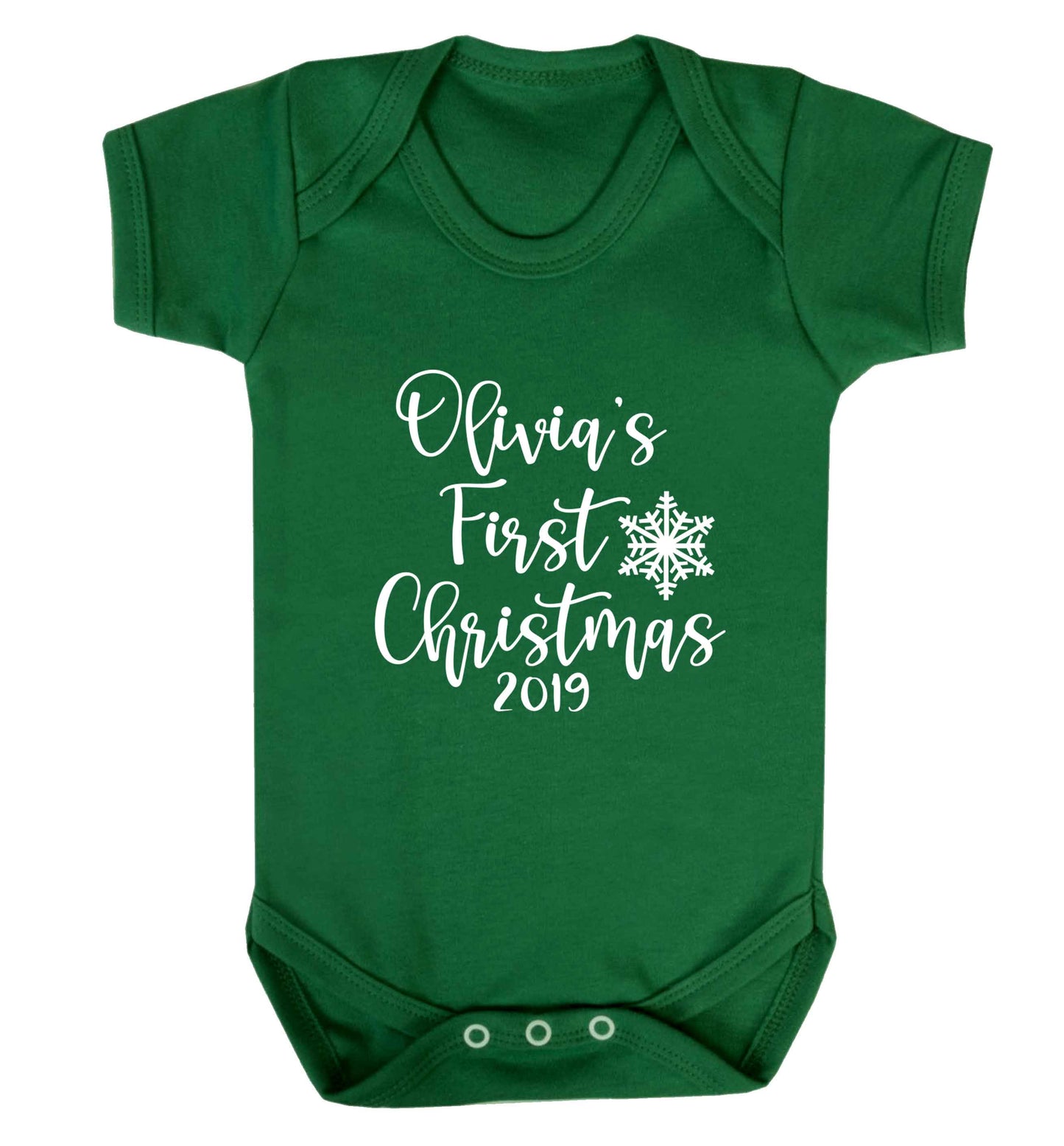 Personalised first Christmas - script text baby vest green 18-24 months