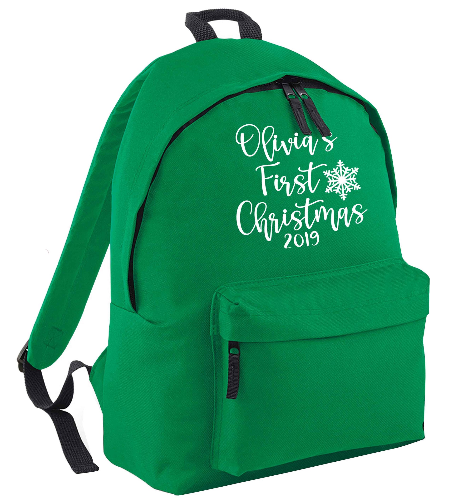 Personalised first Christmas - script text green adults backpack