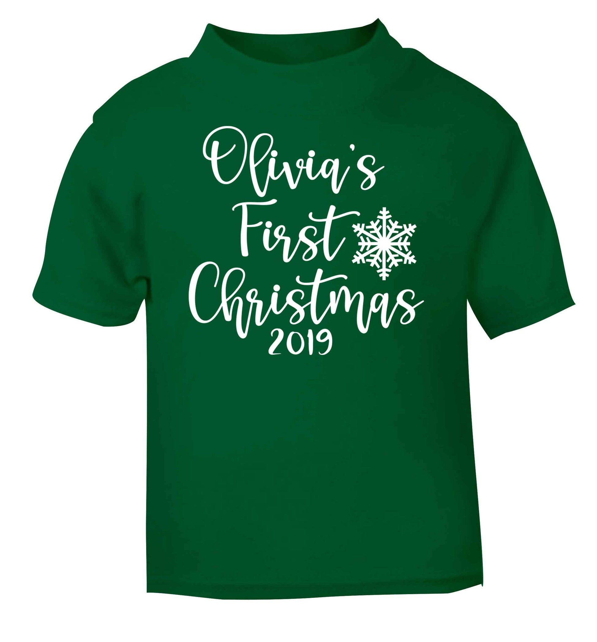 Personalised first Christmas - script text green baby toddler Tshirt 2 Years
