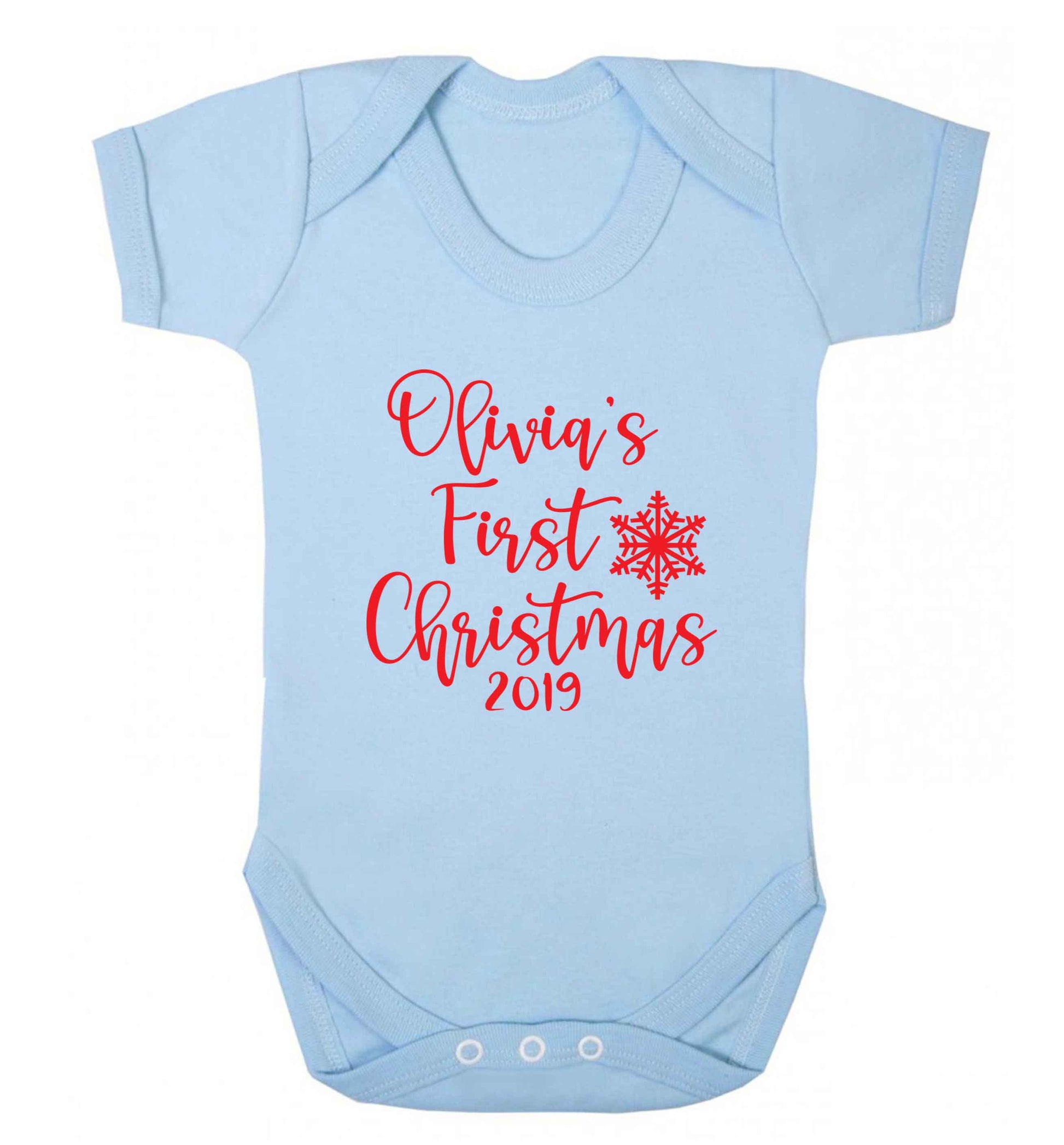 Personalised first Christmas - script text baby vest pale blue 18-24 months