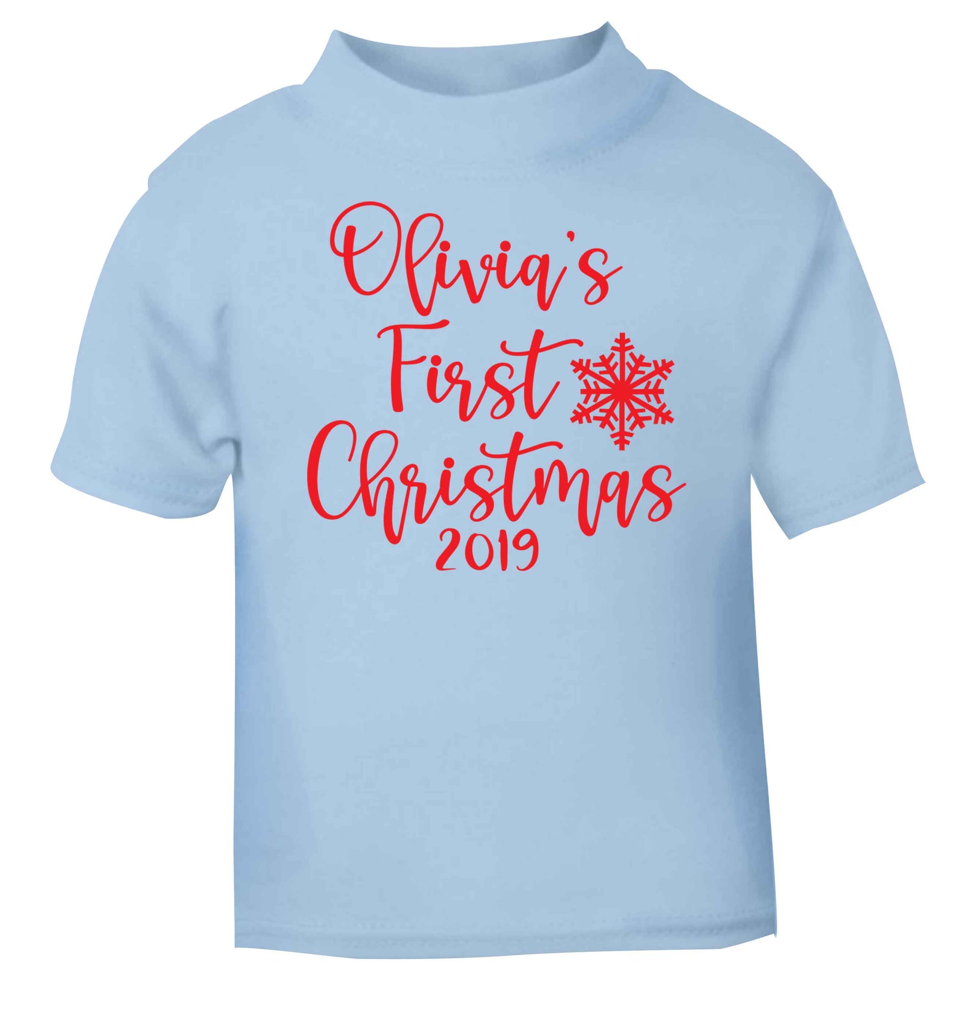 Personalised first Christmas - script text light blue baby toddler Tshirt 2 Years