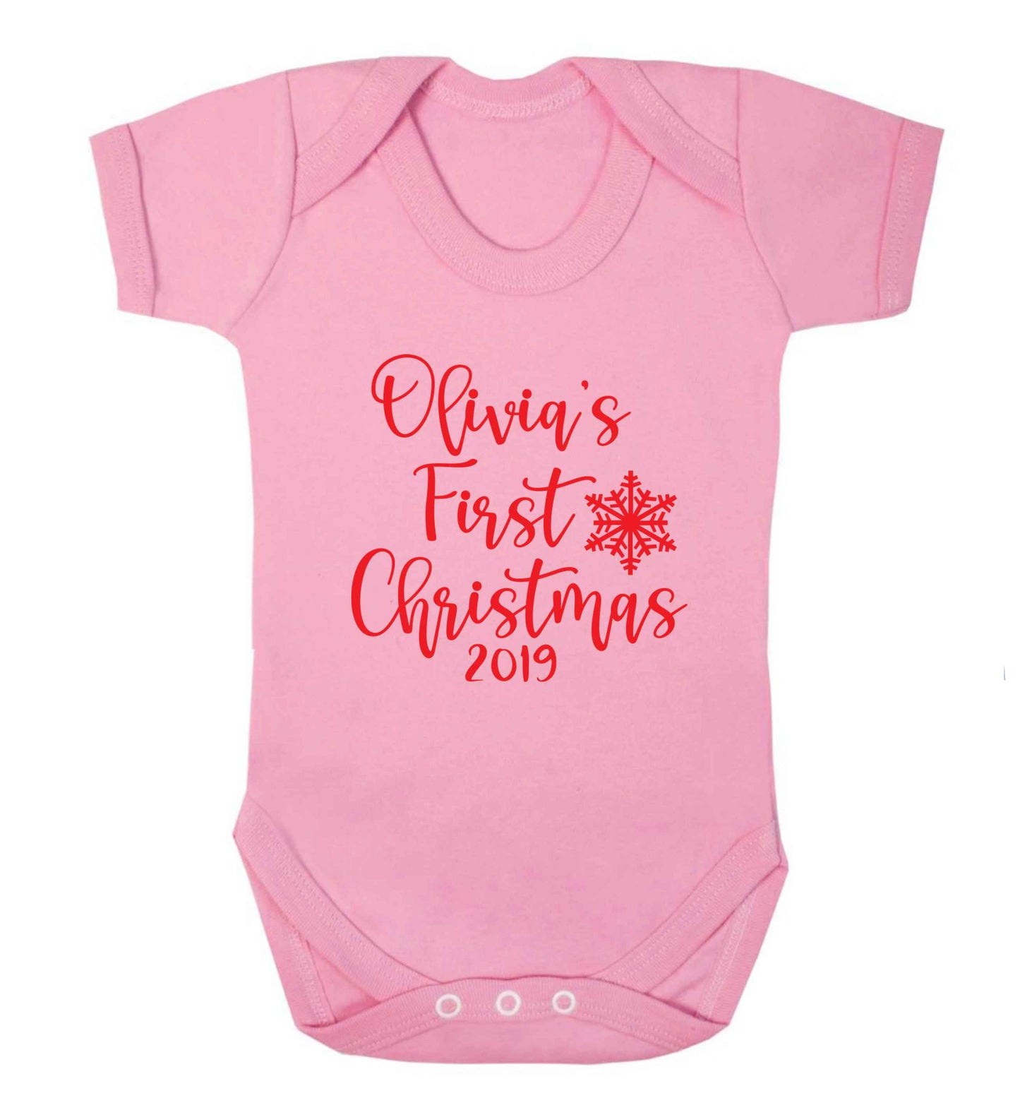 Personalised first Christmas - script text baby vest pale pink 18-24 months