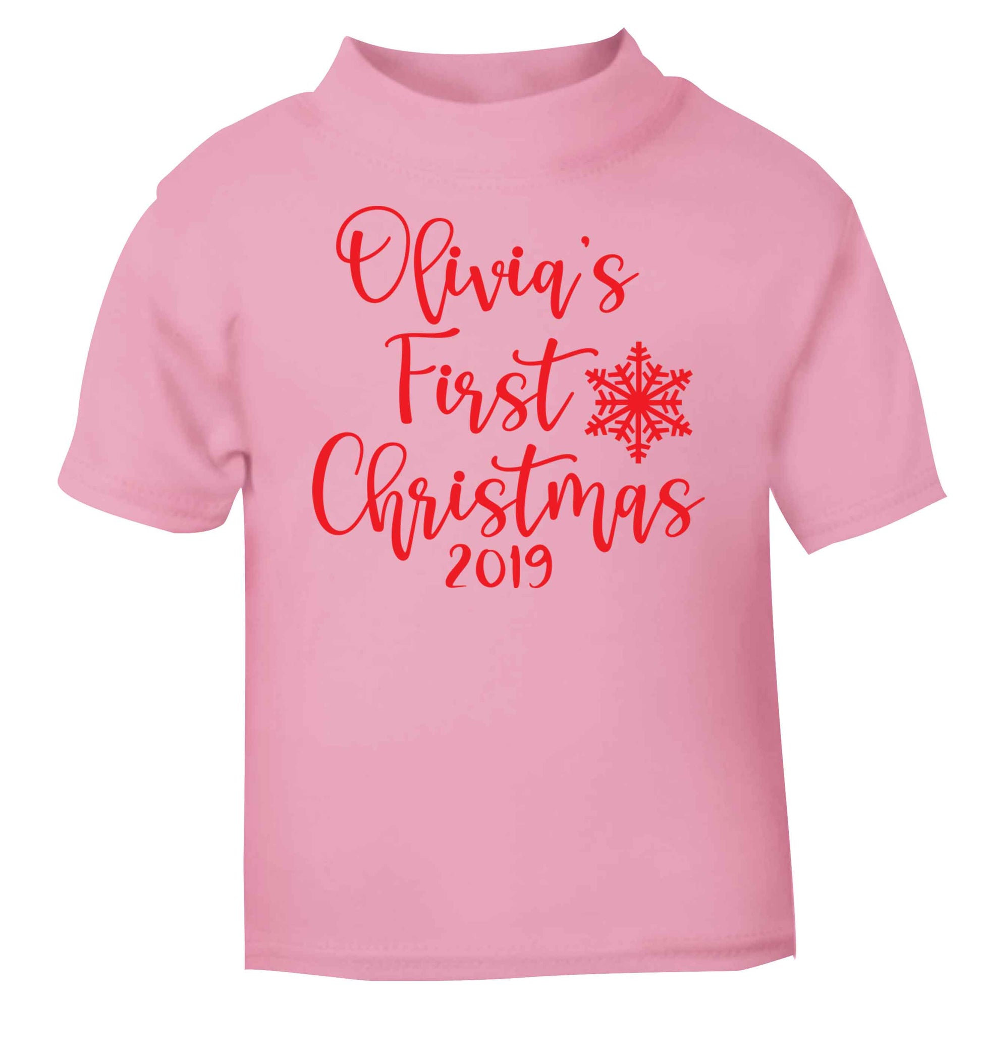 Personalised first Christmas - script text light pink baby toddler Tshirt 2 Years