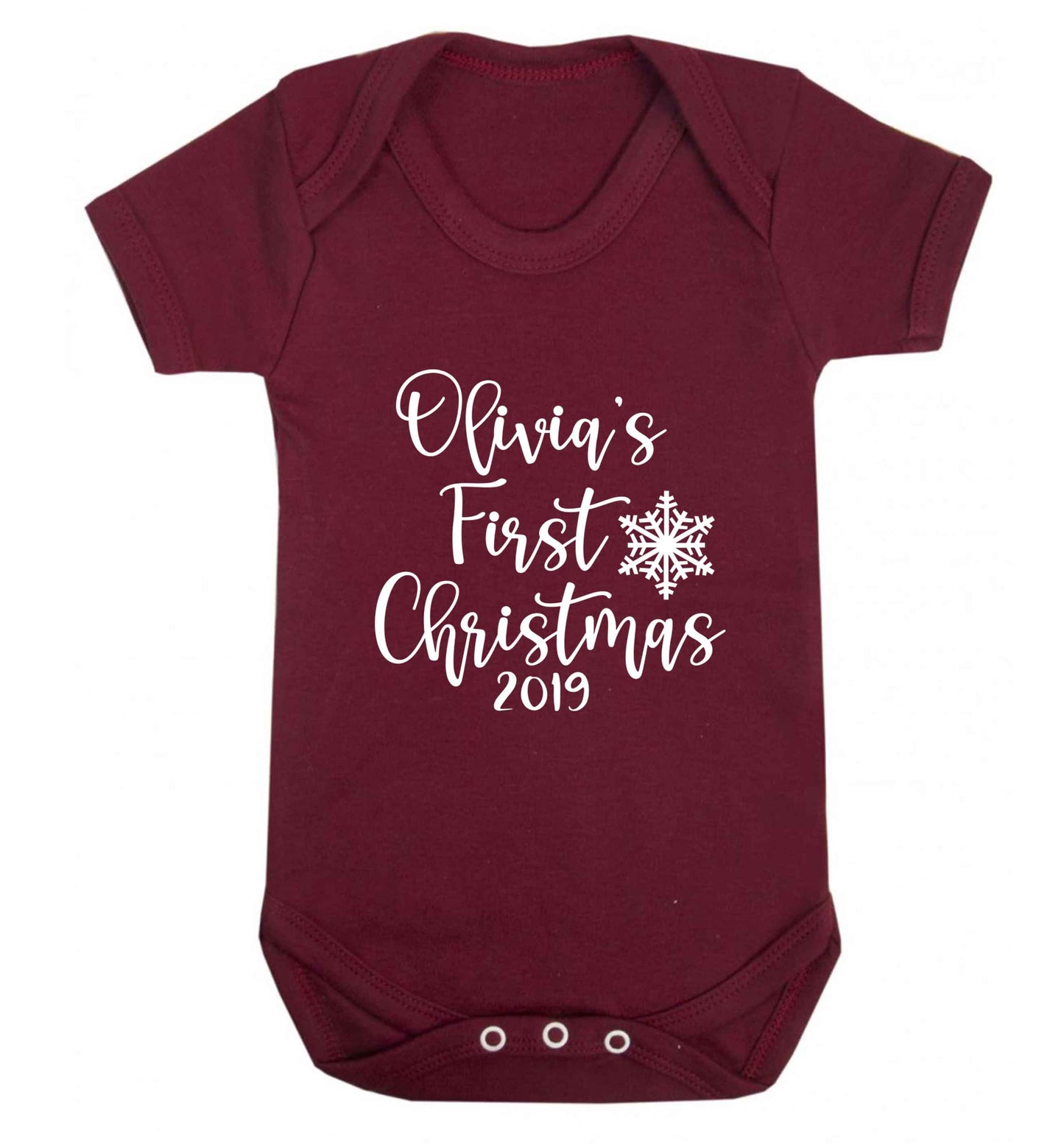 Personalised first Christmas - script text baby vest maroon 18-24 months