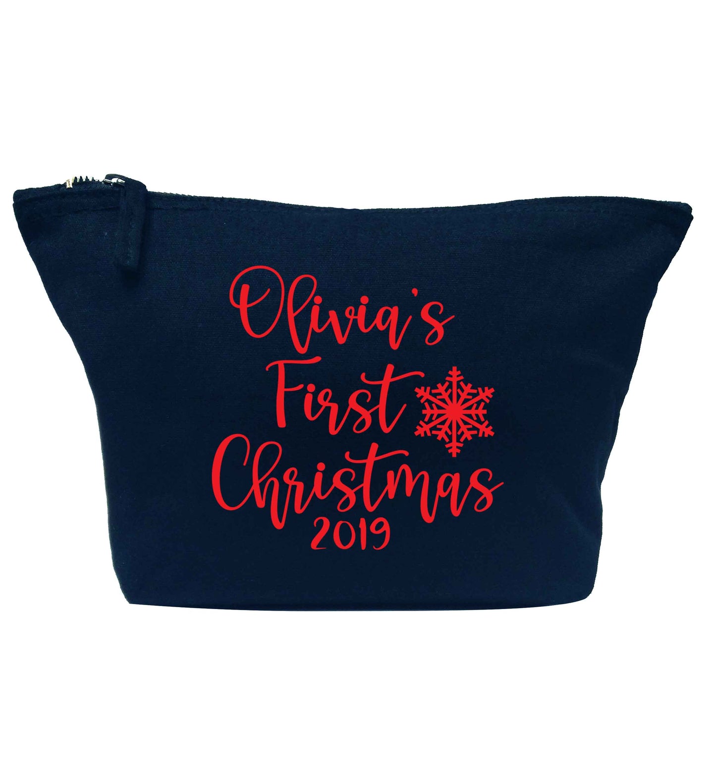 Personalised first Christmas - script text navy makeup bag