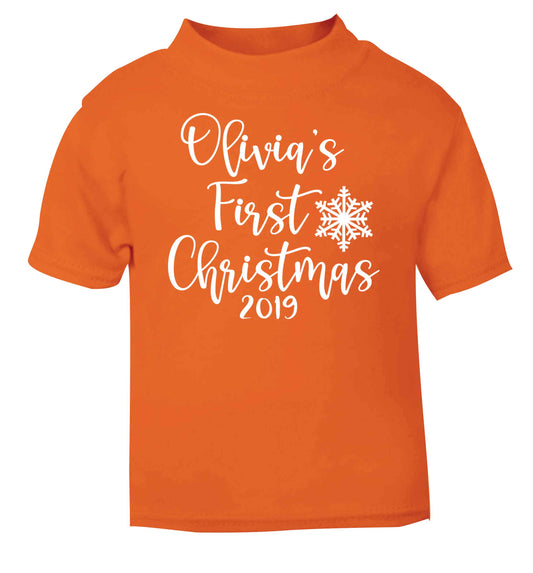 Personalised first Christmas - script text orange baby toddler Tshirt 2 Years
