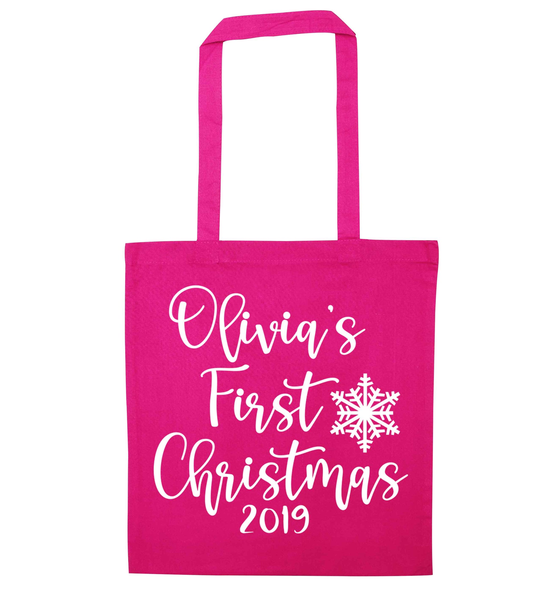 Personalised first Christmas - script text pink tote bag