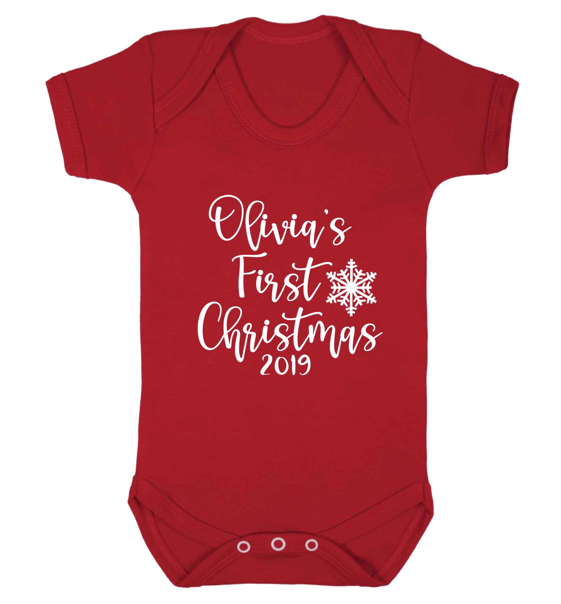 Personalised first Christmas - script text baby vest red 18-24 months