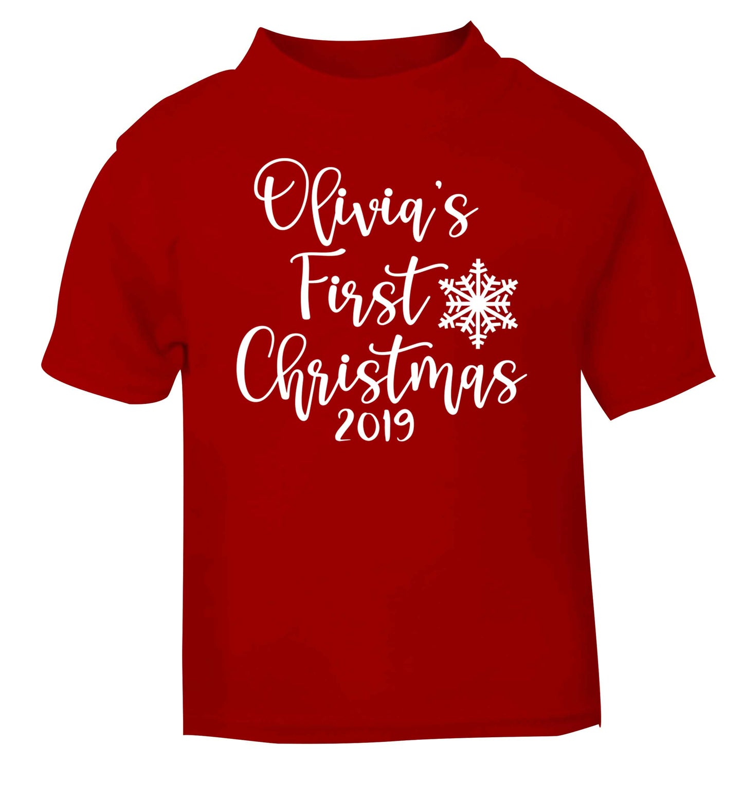 Personalised first Christmas - script text red baby toddler Tshirt 2 Years
