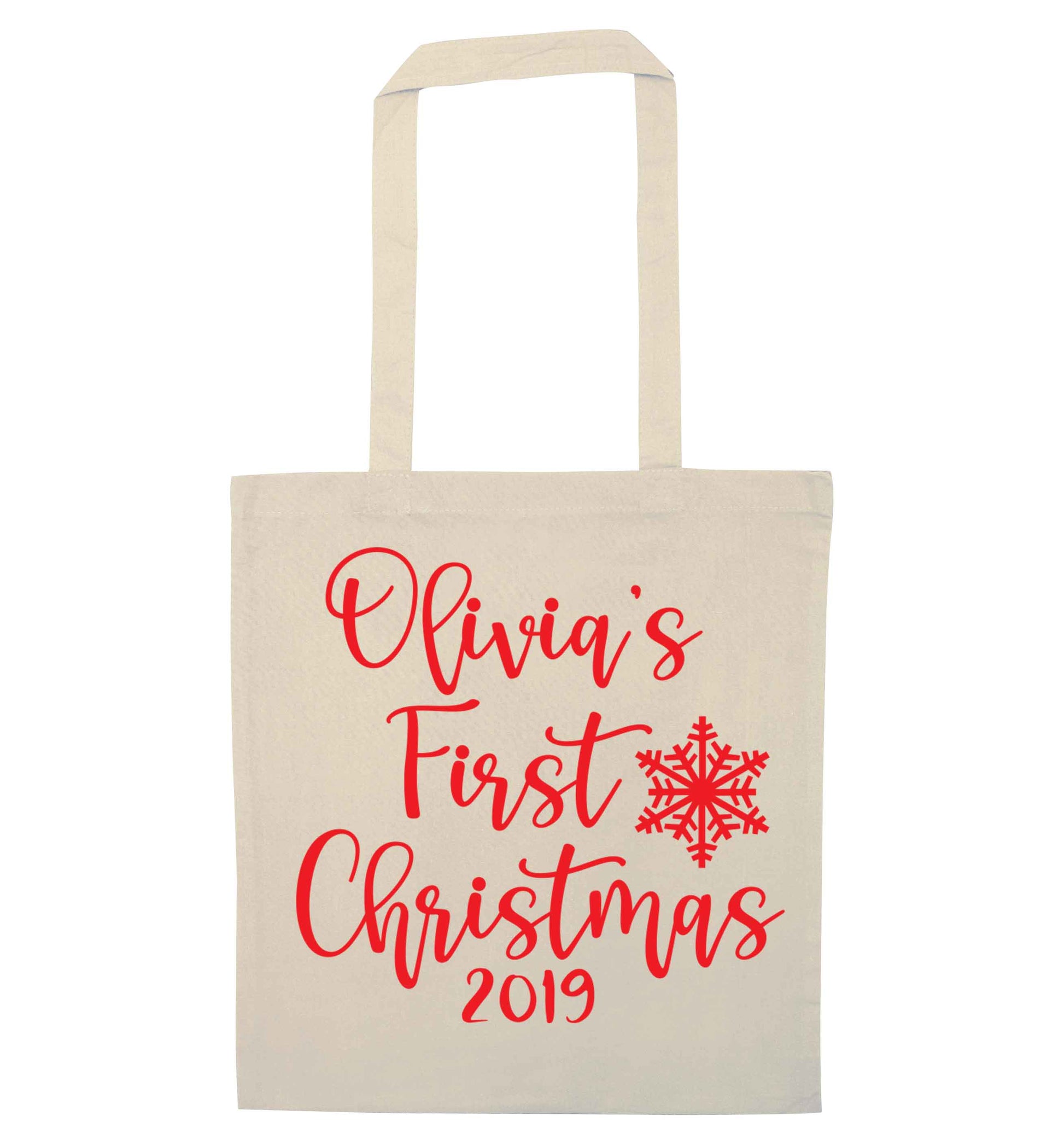 Personalised first Christmas - script text natural tote bag