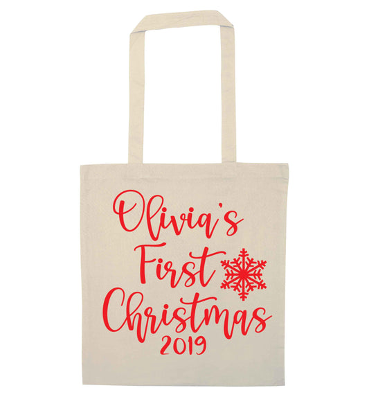Personalised first Christmas - script text natural tote bag