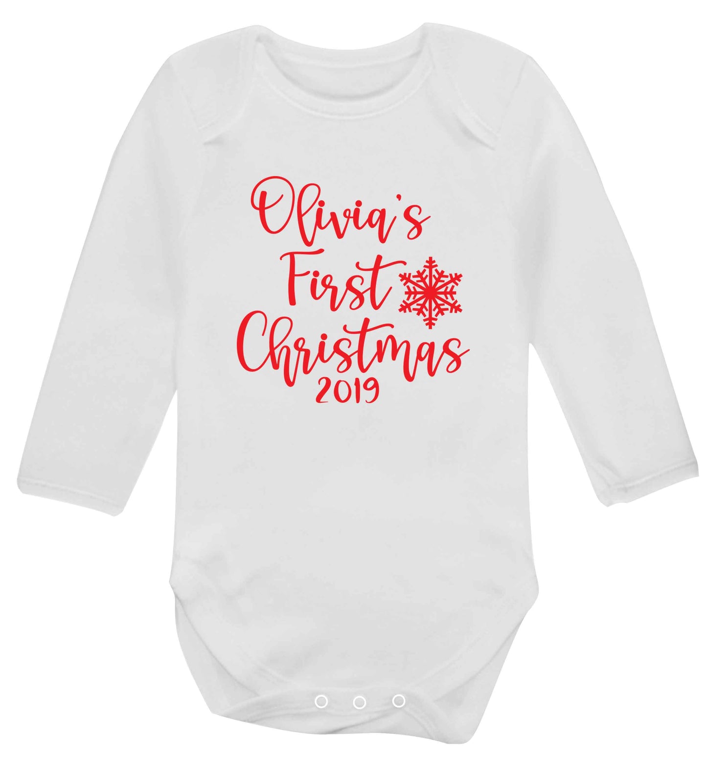 Personalised first Christmas - script text baby vest long sleeved white 6-12 months