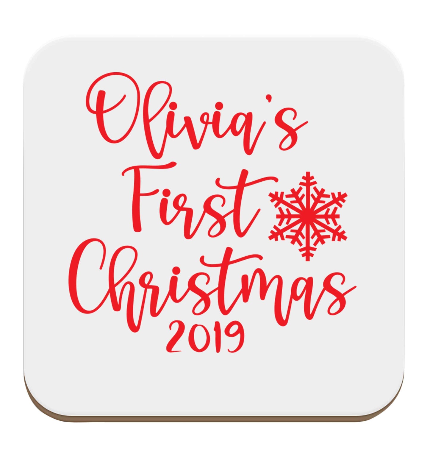 Personalised first Christmas - script text set of four coasters