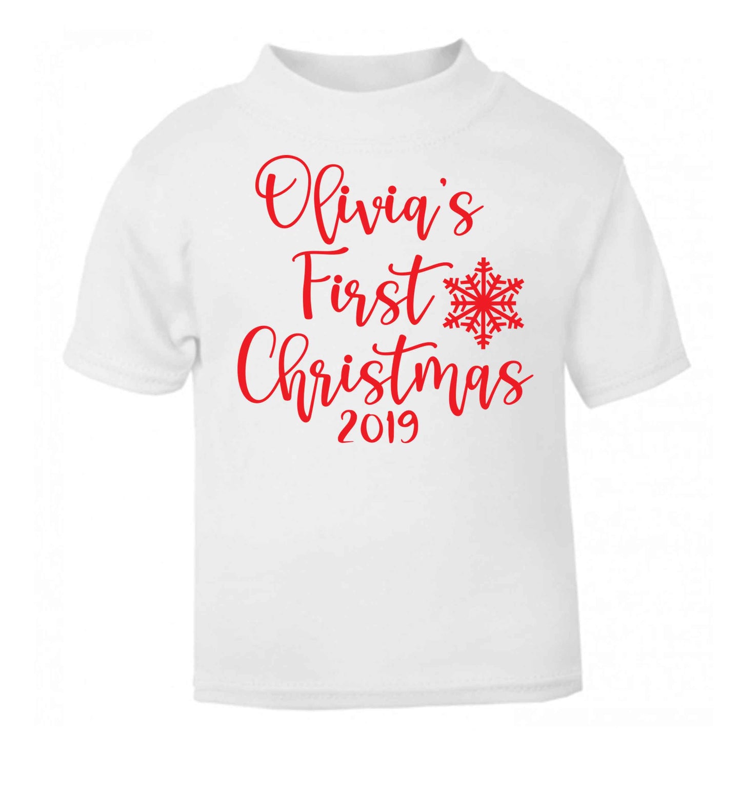 Personalised first Christmas - script text white baby toddler Tshirt 2 Years