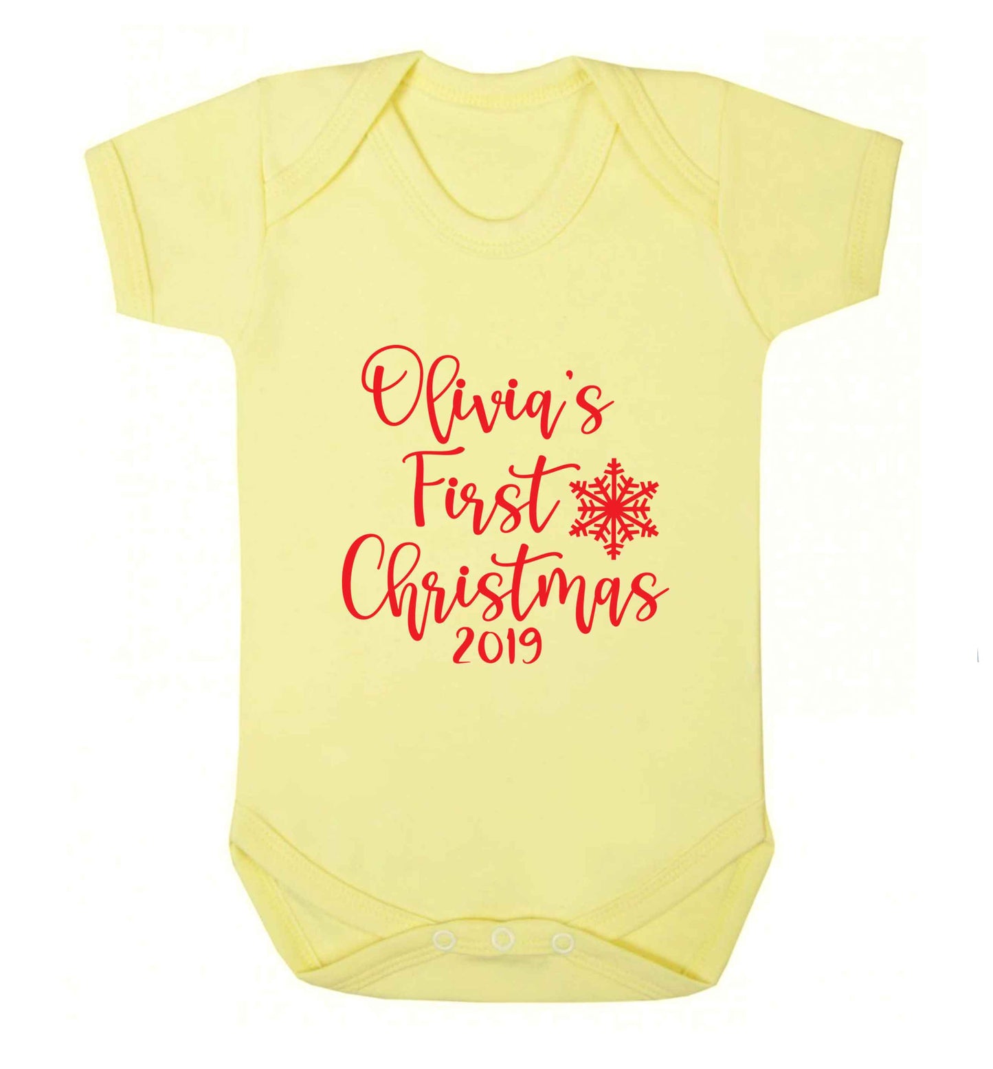 Personalised first Christmas - script text baby vest pale yellow 18-24 months