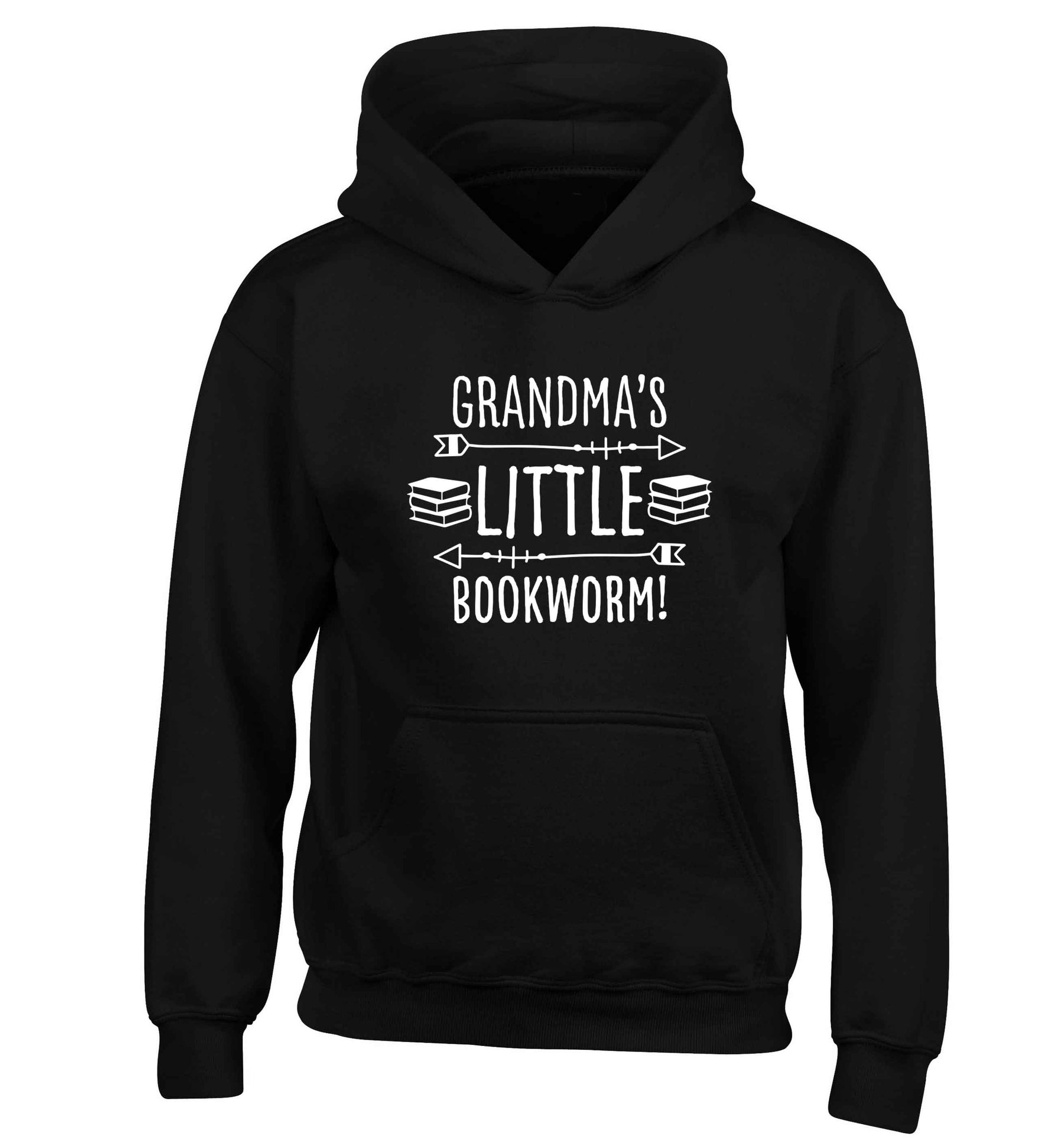 Grandma's little bookworm children's black hoodie 12-13 Years