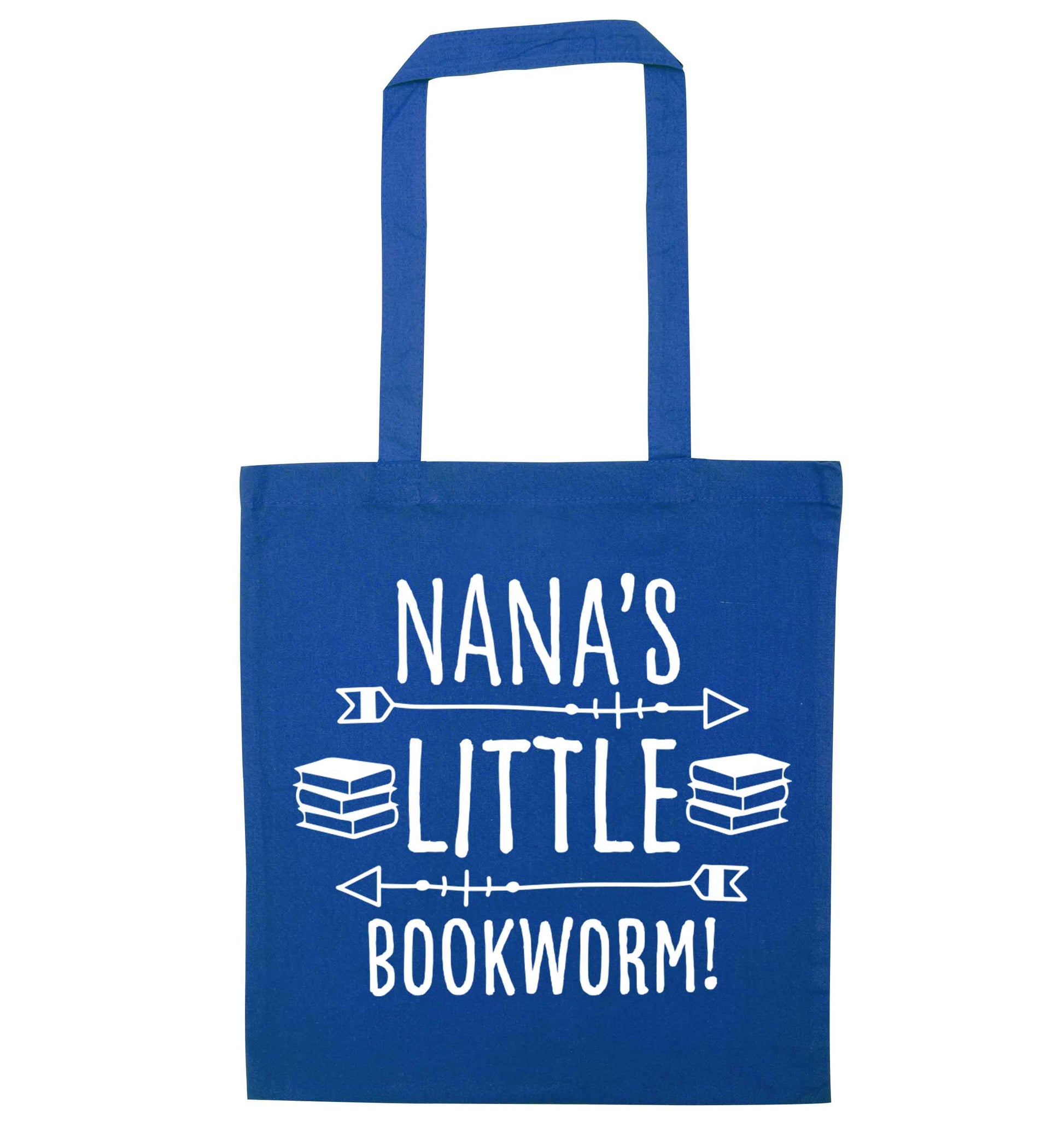 Nana's little bookworm blue tote bag