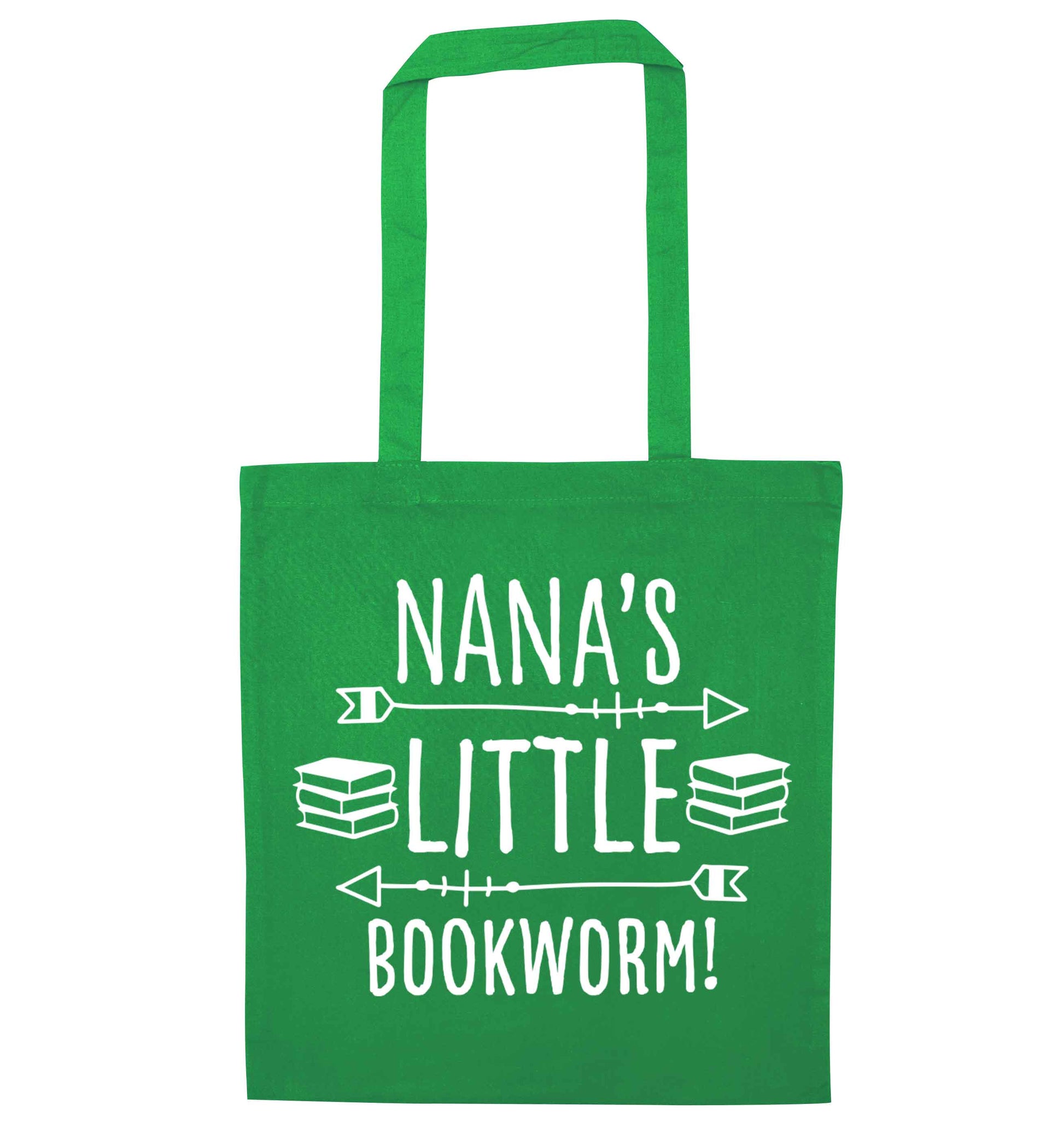 Nana's little bookworm green tote bag