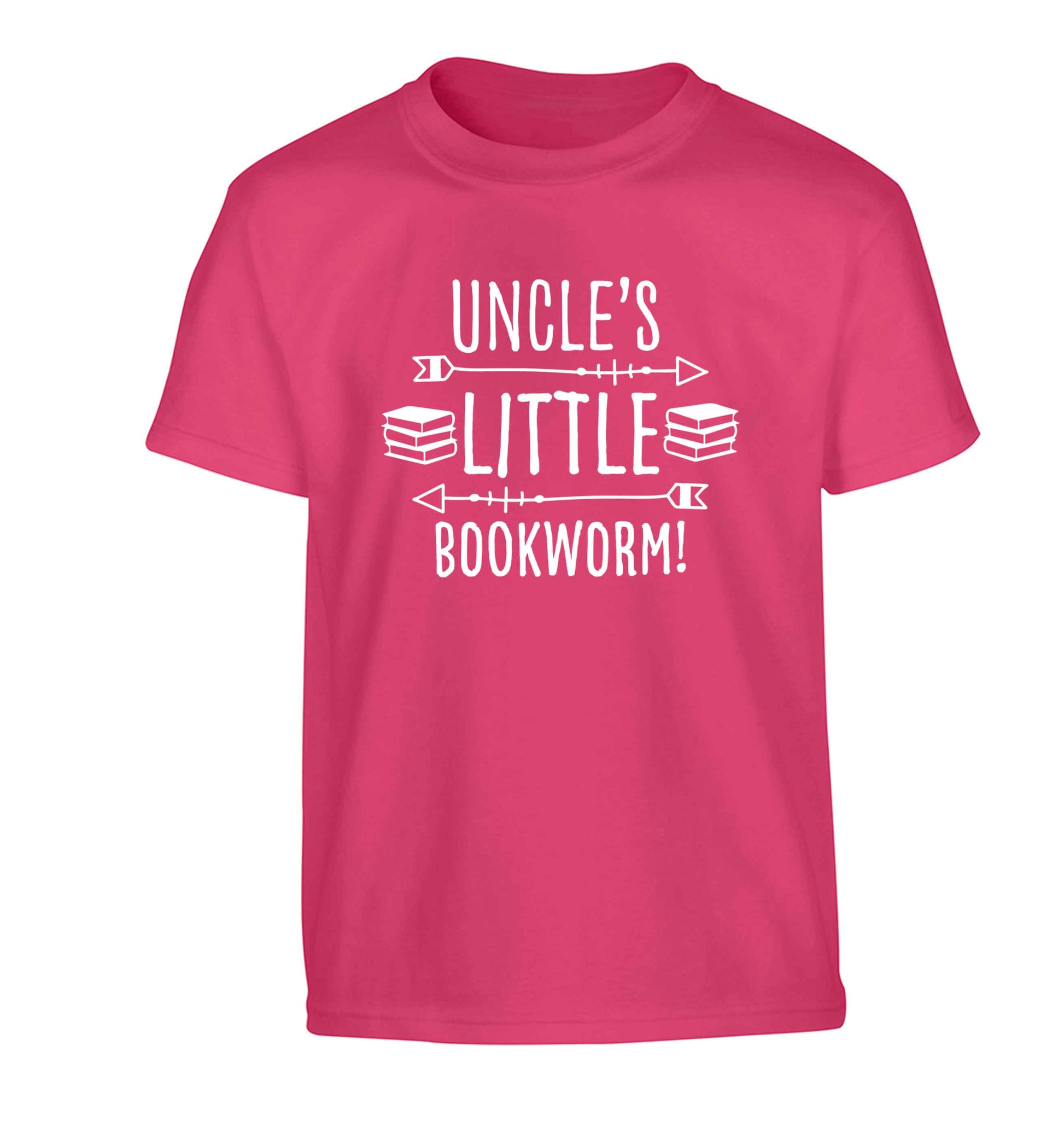 Uncle's little bookworm Children's pink Tshirt 12-13 Years