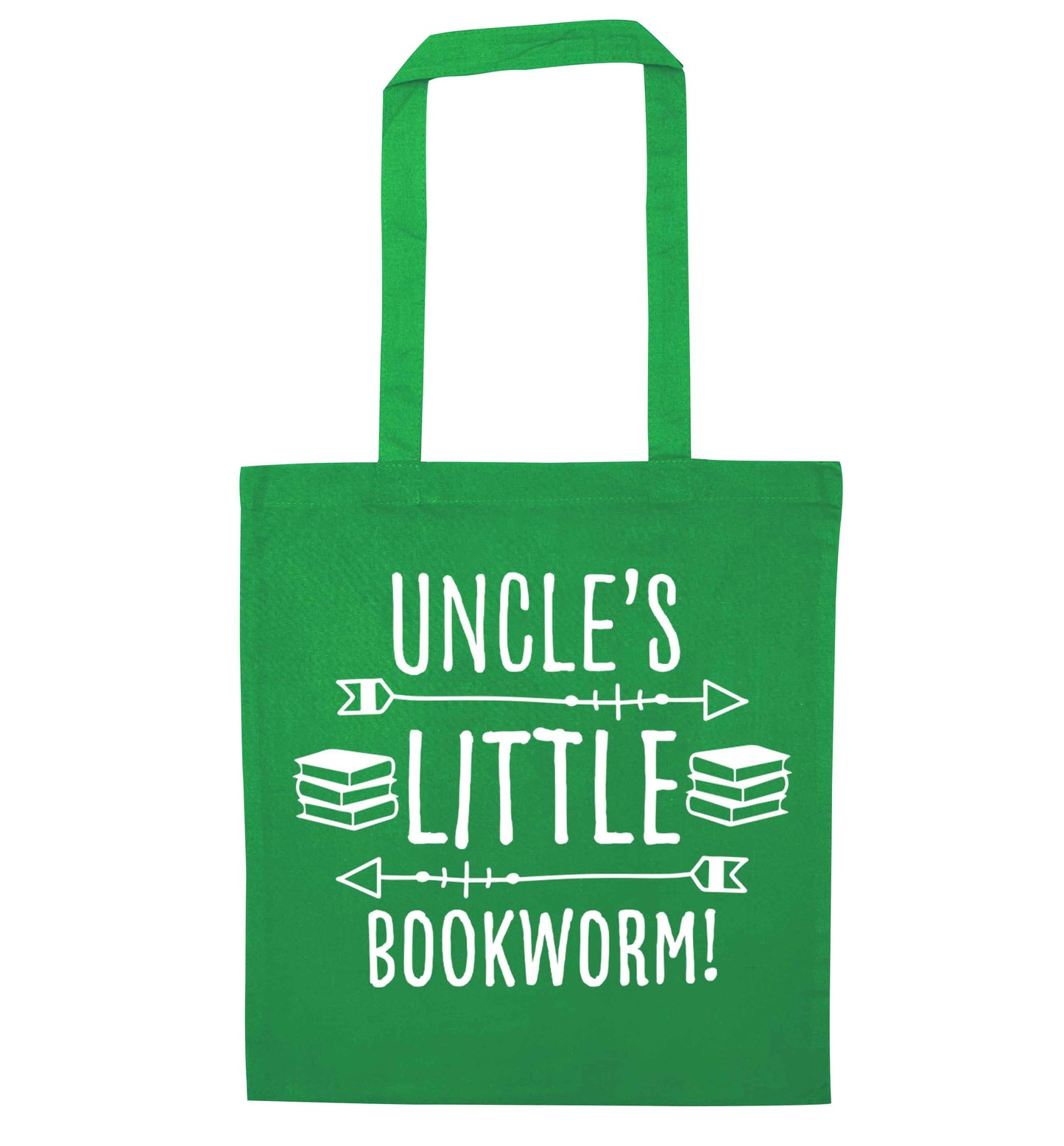 Uncle's little bookworm green tote bag