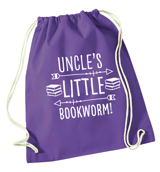 Uncle's little bookworm purple drawstring bag