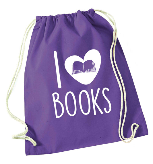 I love books purple drawstring bag