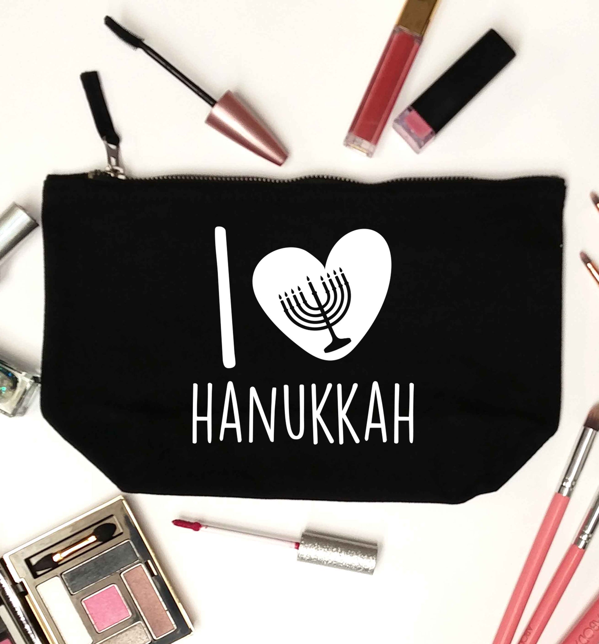 I love hanukkah black makeup bag