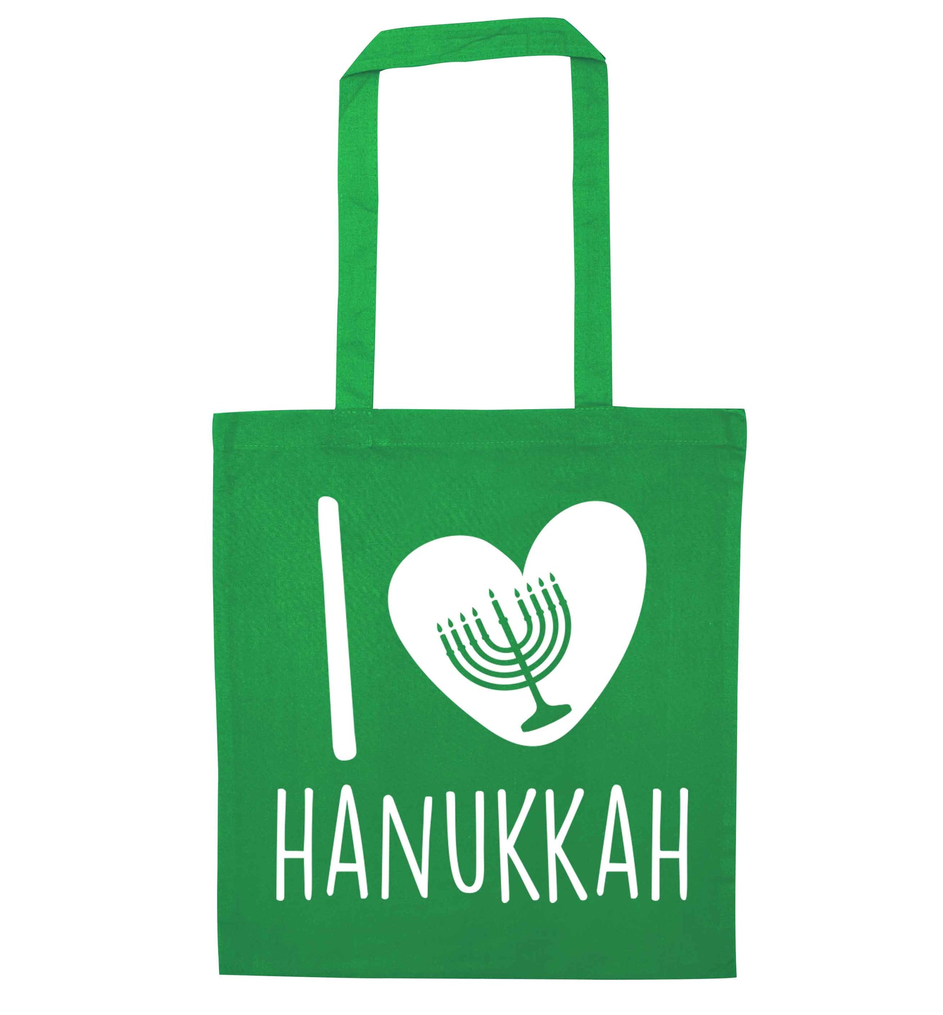 I love hanukkah green tote bag