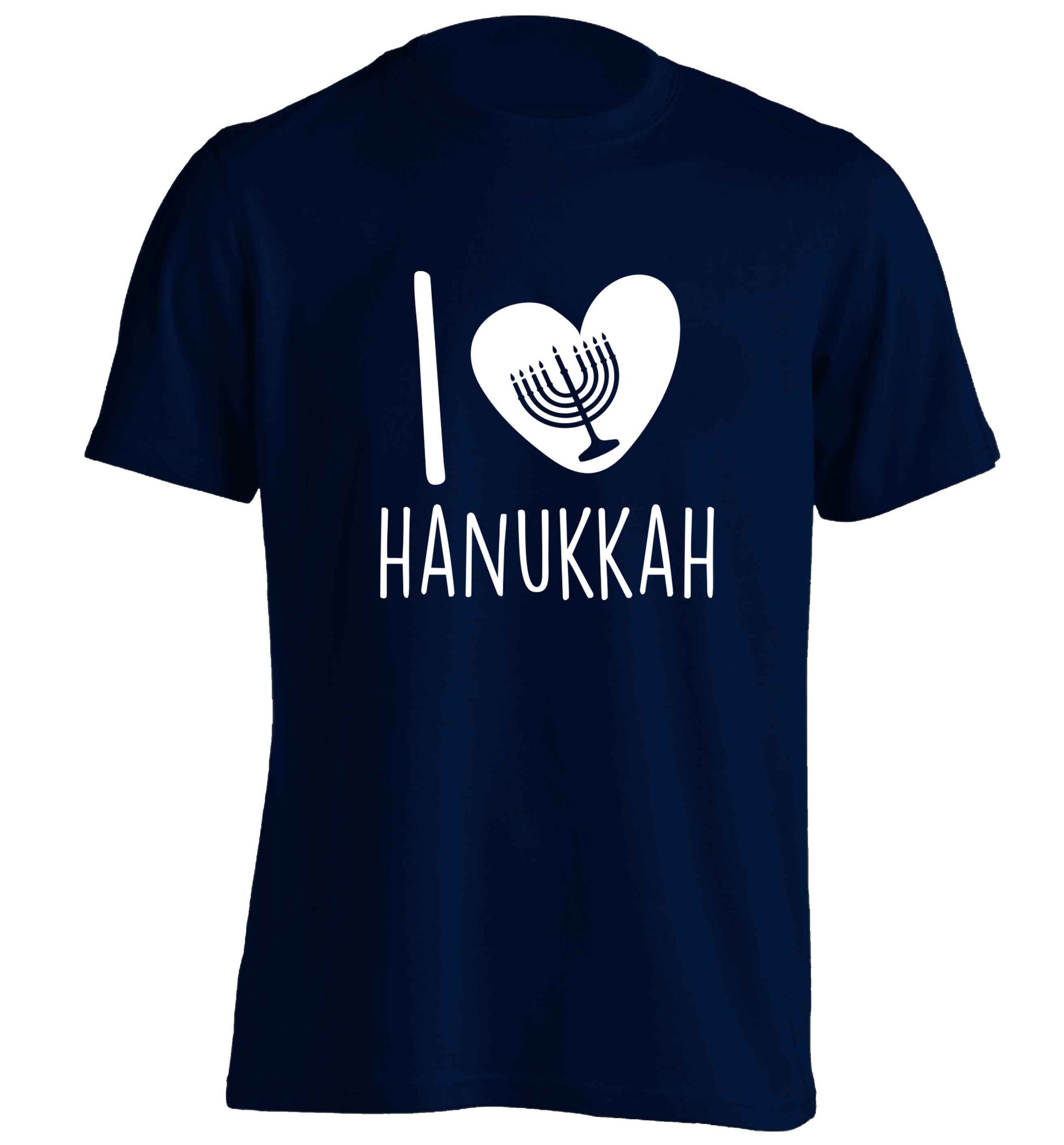 I love hanukkah adults unisex navy Tshirt 2XL