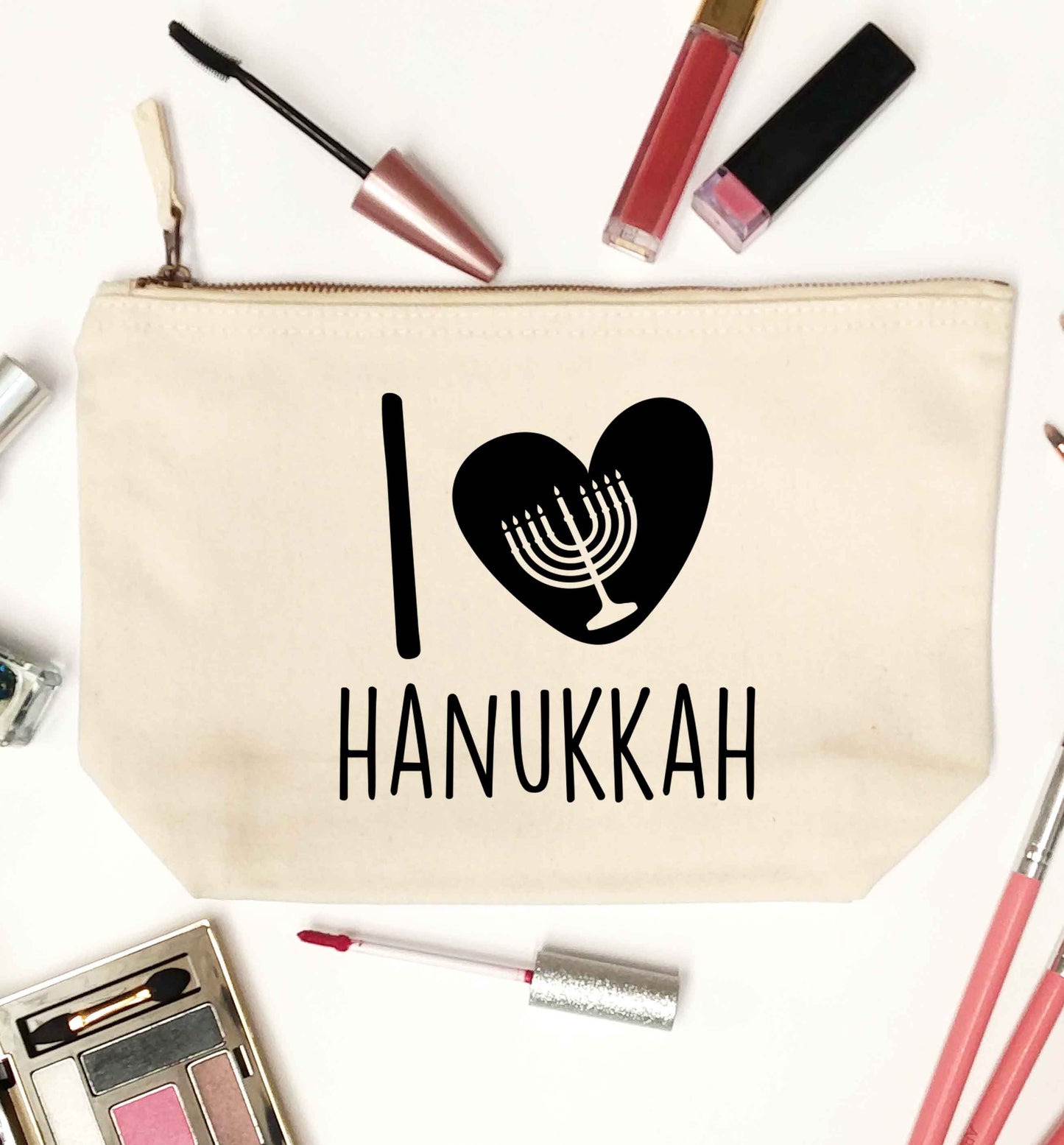 I love hanukkah natural makeup bag