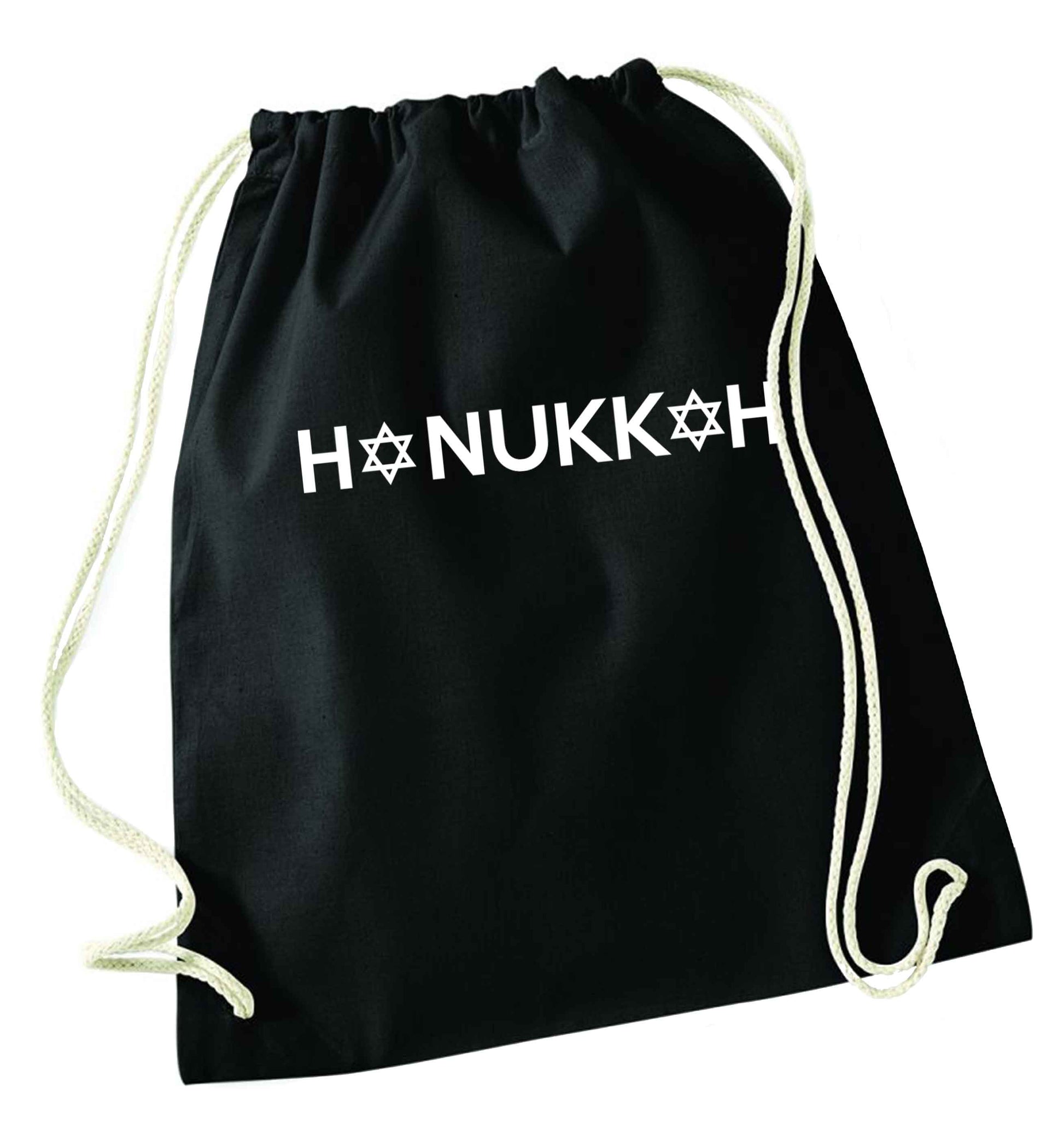Hanukkah star of david black drawstring bag