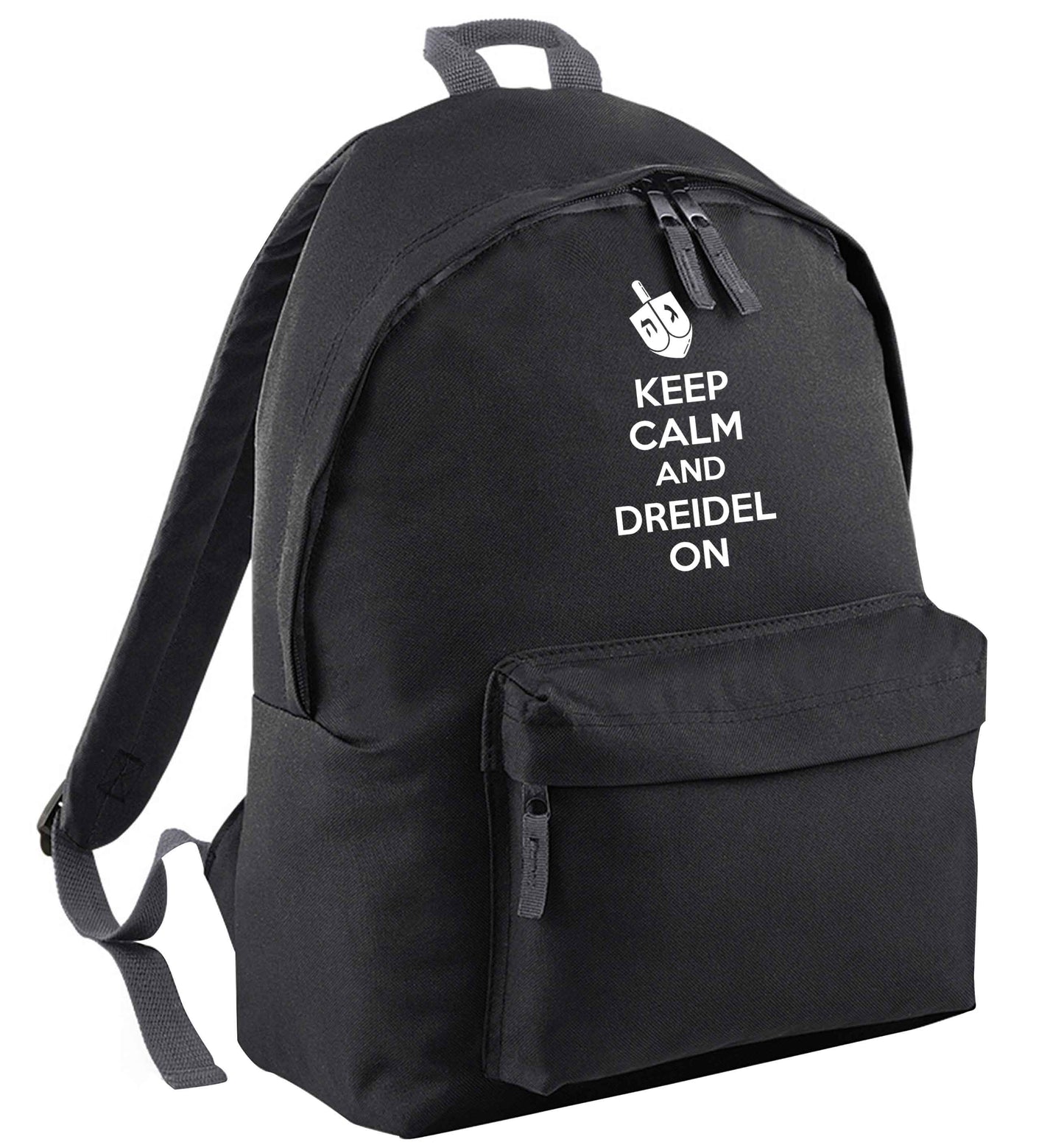 Keep calm and dreidel on black adults backpack
