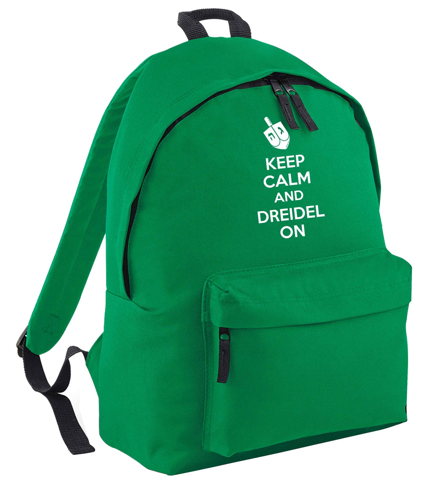 Keep calm and dreidel on green adults backpack