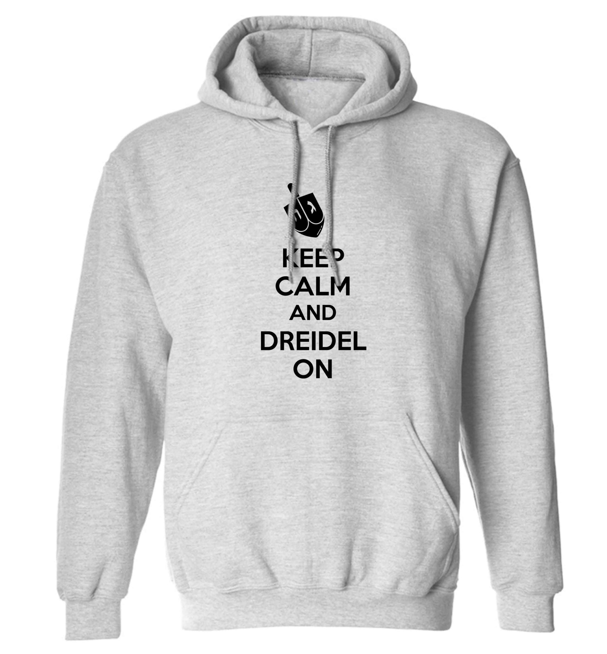 Keep calm and dreidel on adults unisex grey hoodie 2XL