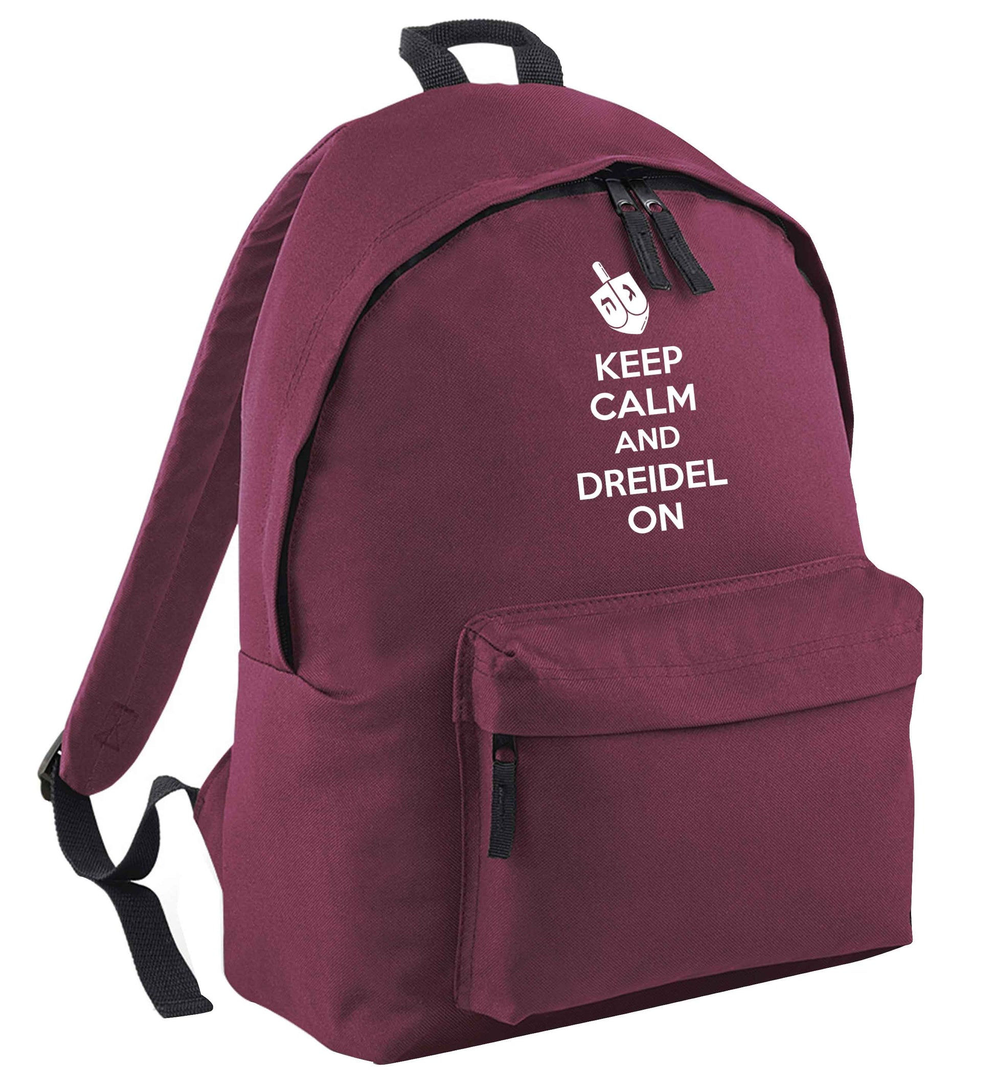 Keep calm and dreidel on maroon adults backpack