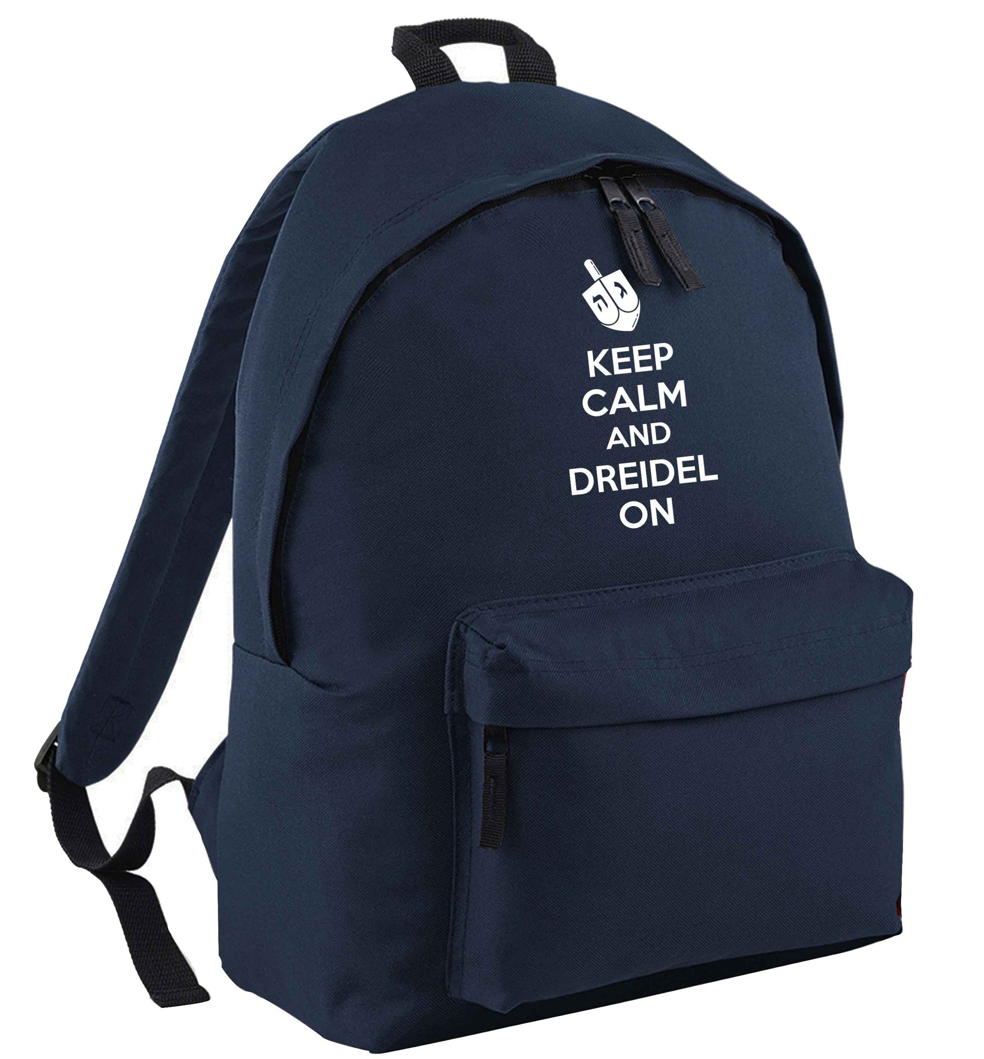 Keep calm and dreidel on navy adults backpack