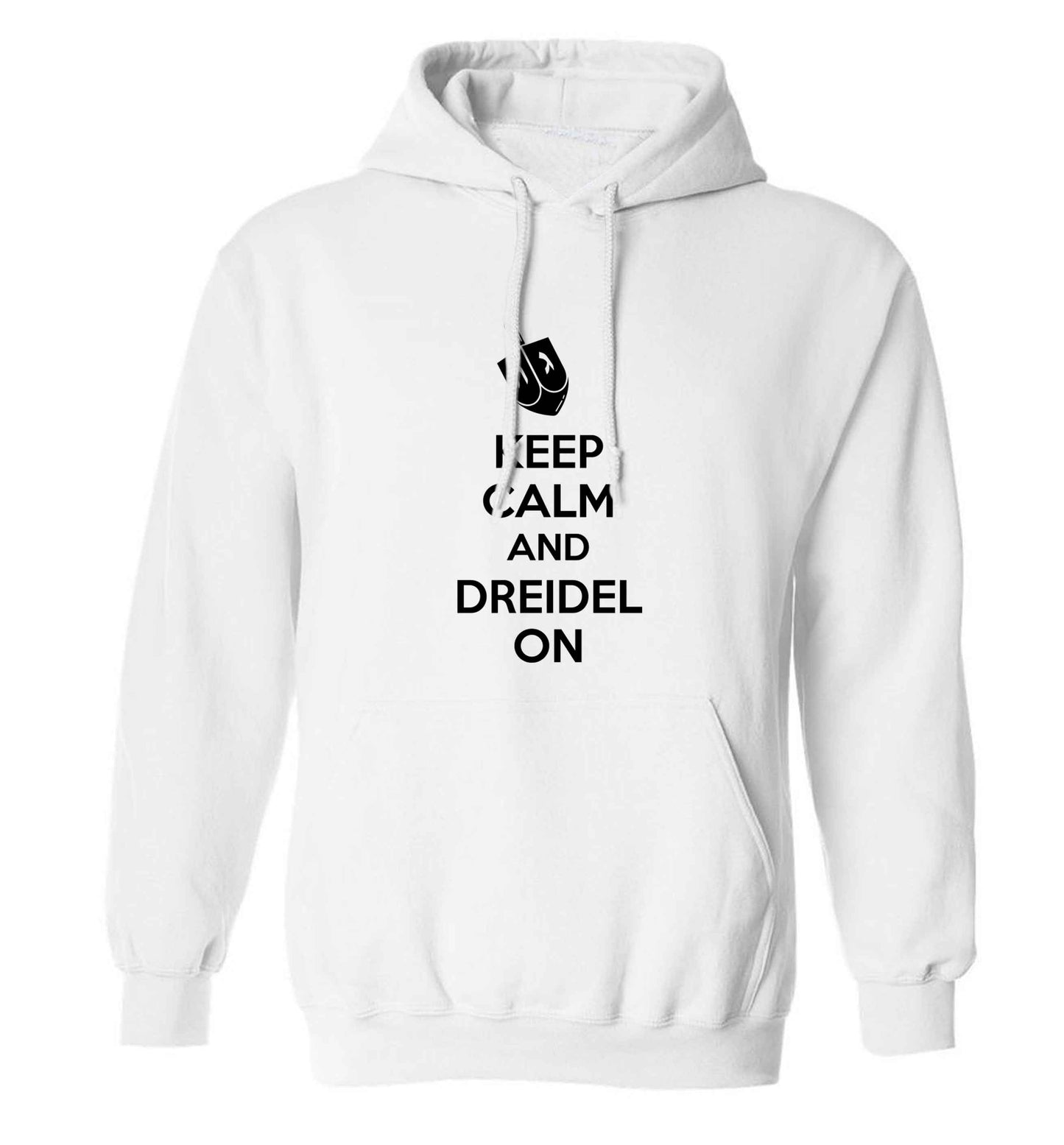Keep calm and dreidel on adults unisex white hoodie 2XL