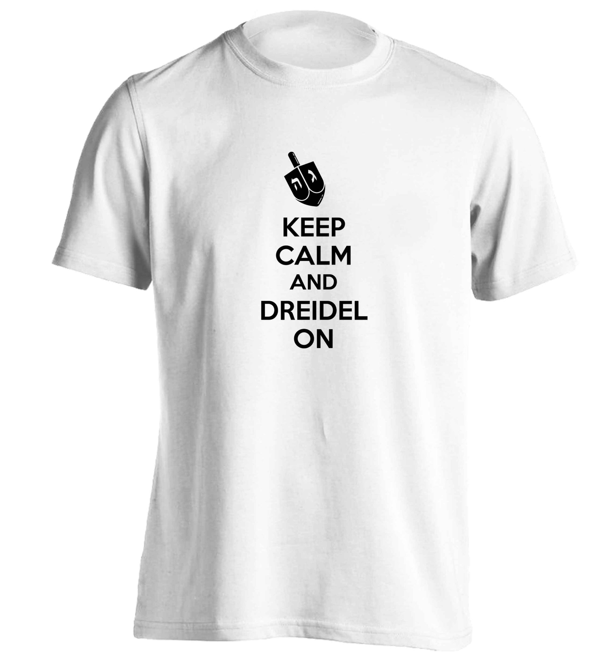 Keep calm and dreidel on adults unisex white Tshirt 2XL