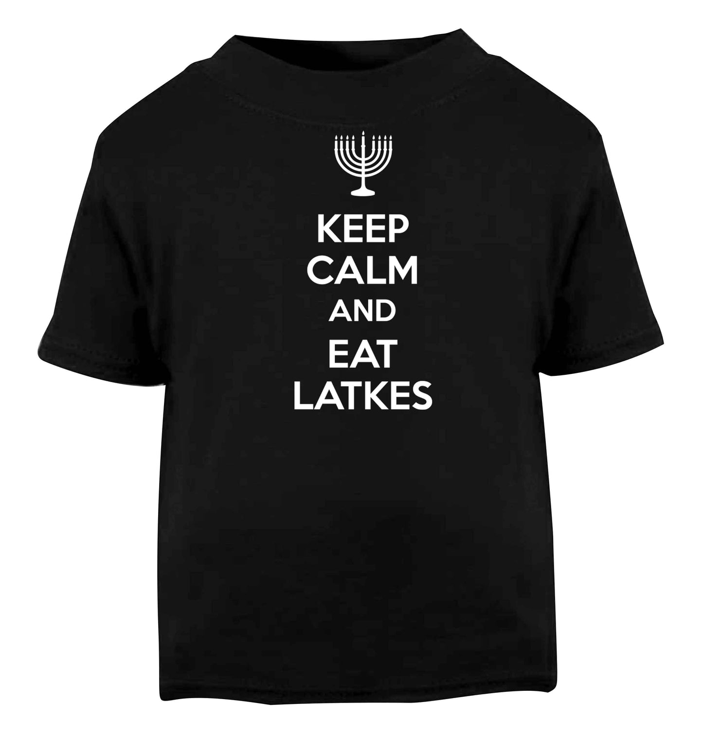 Keep calm and eat latkes Black baby toddler Tshirt 2 years