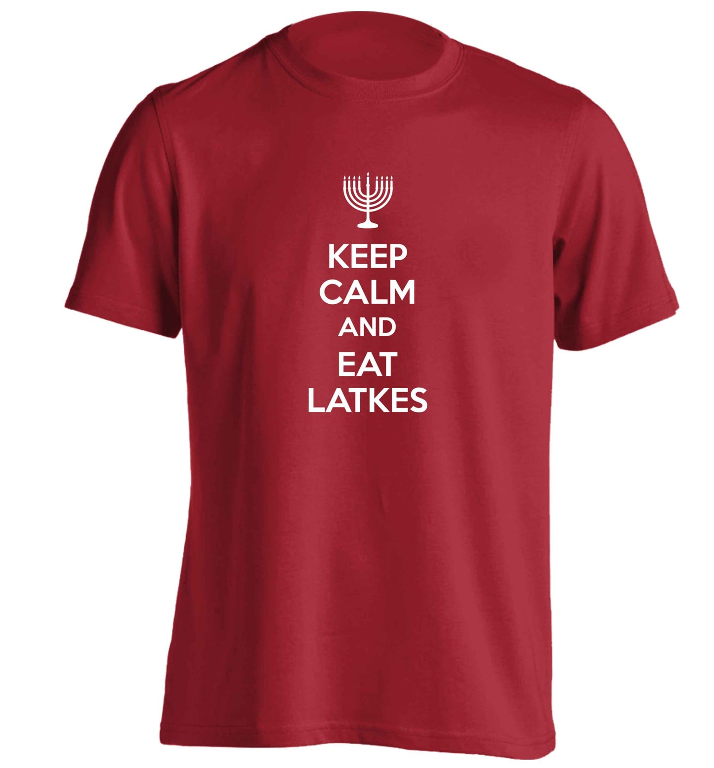 Keep calm and eat latkes adults unisex red Tshirt 2XL