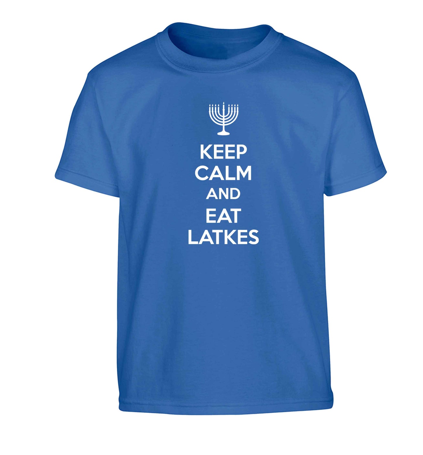 Keep calm and eat latkes Children's blue Tshirt 12-13 Years