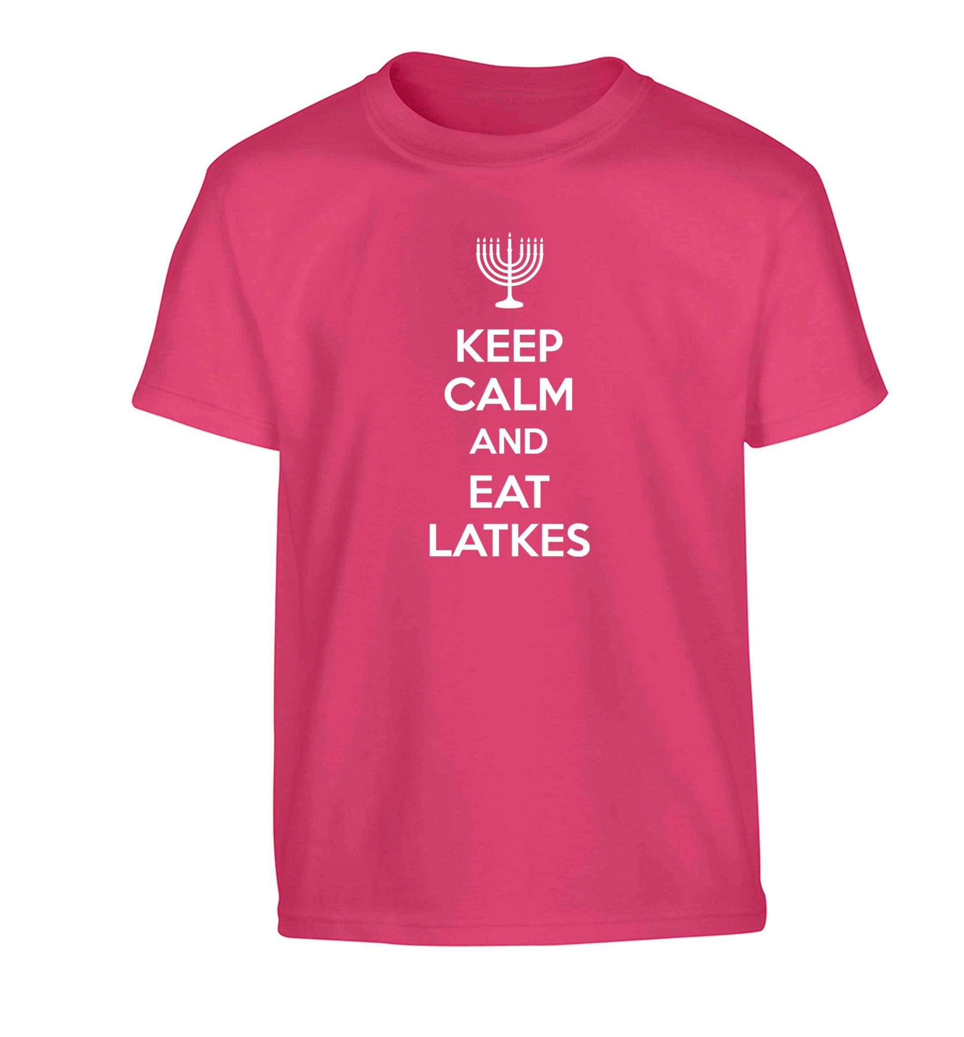 Keep calm and eat latkes Children's pink Tshirt 12-13 Years