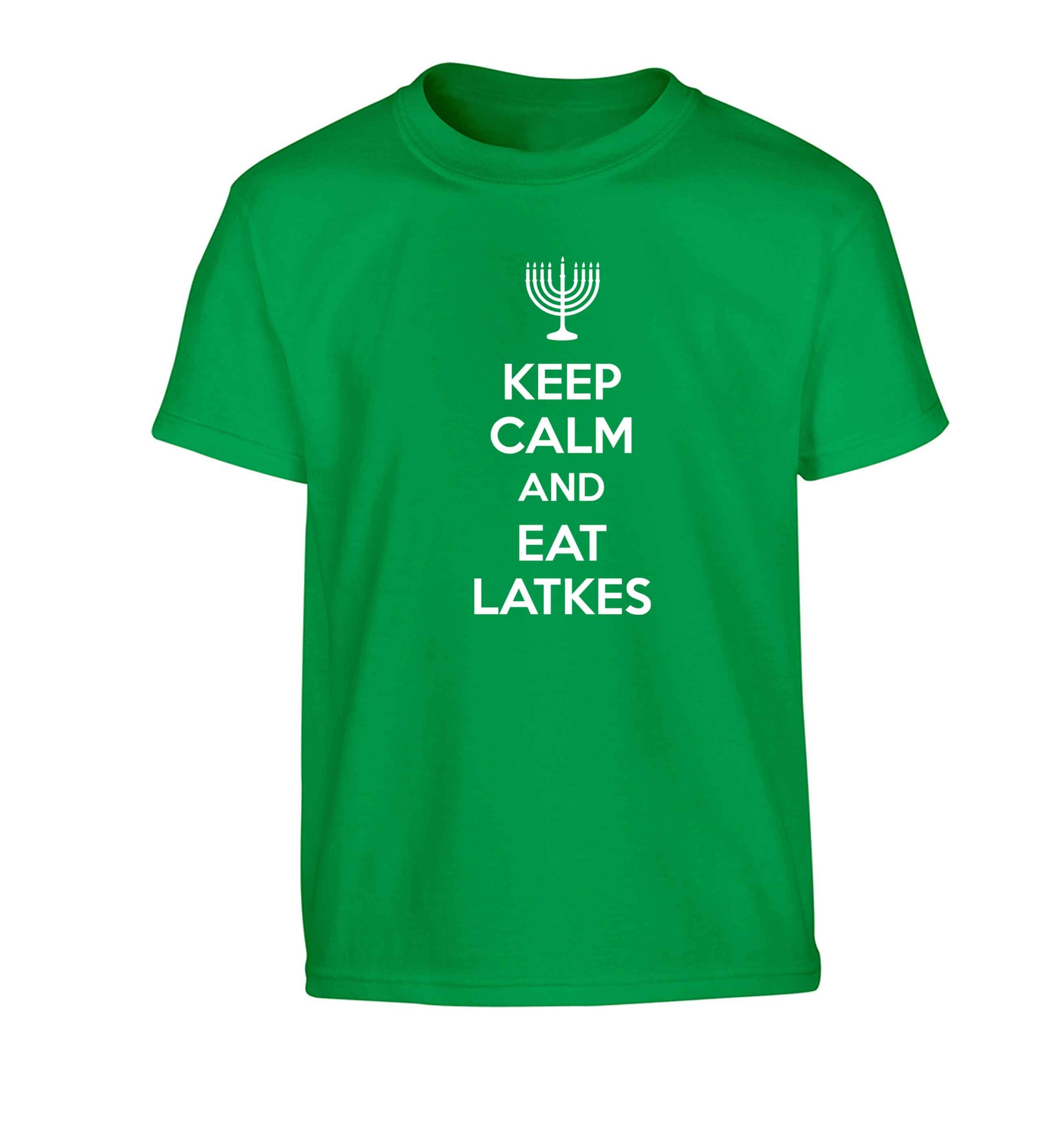 Keep calm and eat latkes Children's green Tshirt 12-13 Years