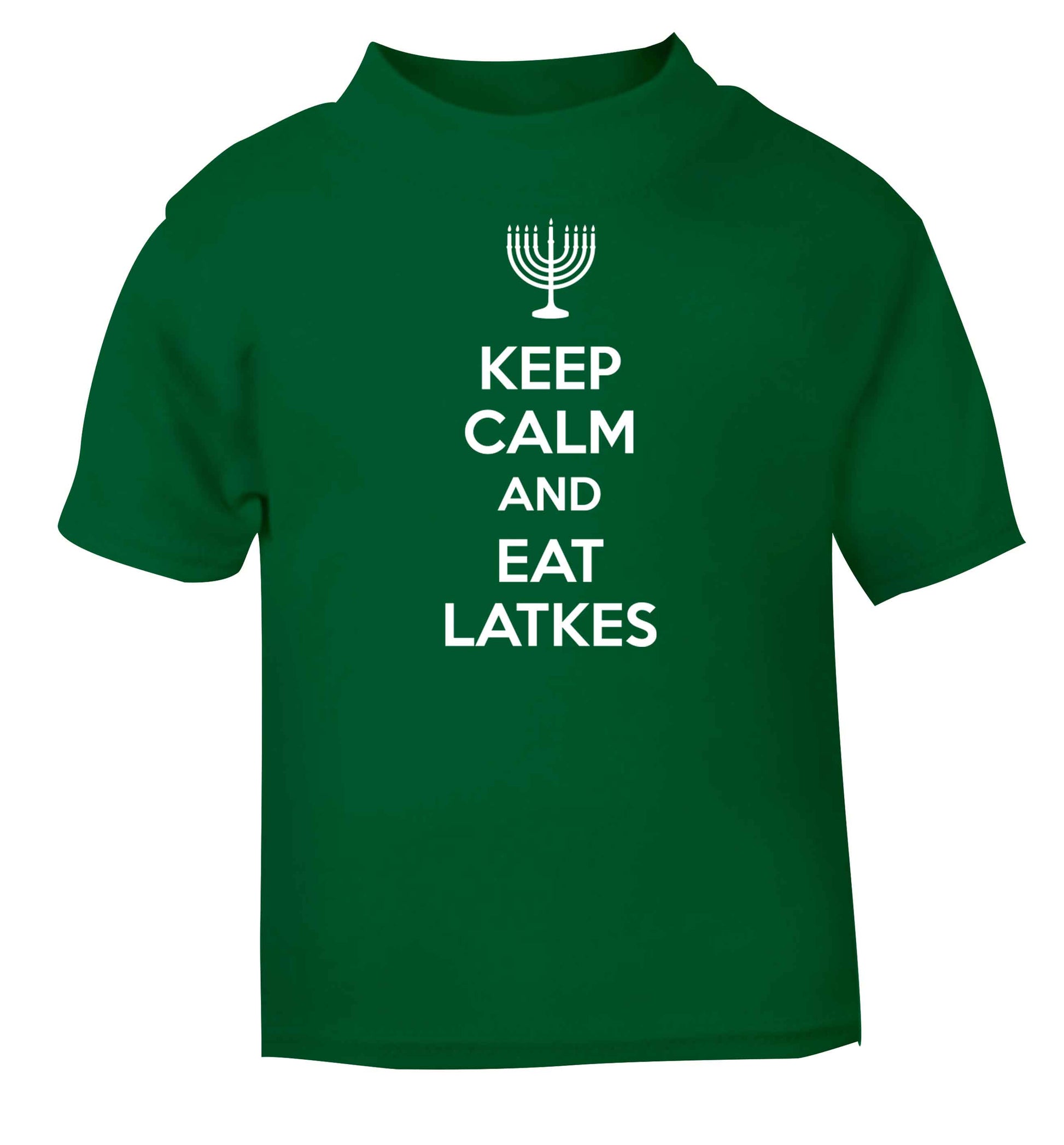 Keep calm and eat latkes green baby toddler Tshirt 2 Years