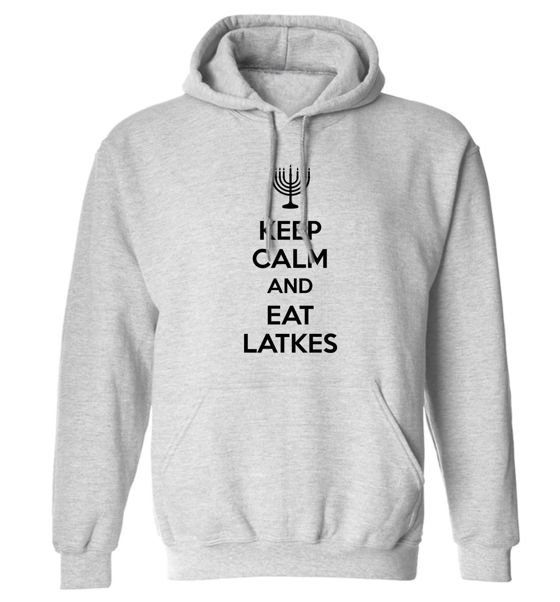 Keep calm and eat latkes adults unisex grey hoodie 2XL