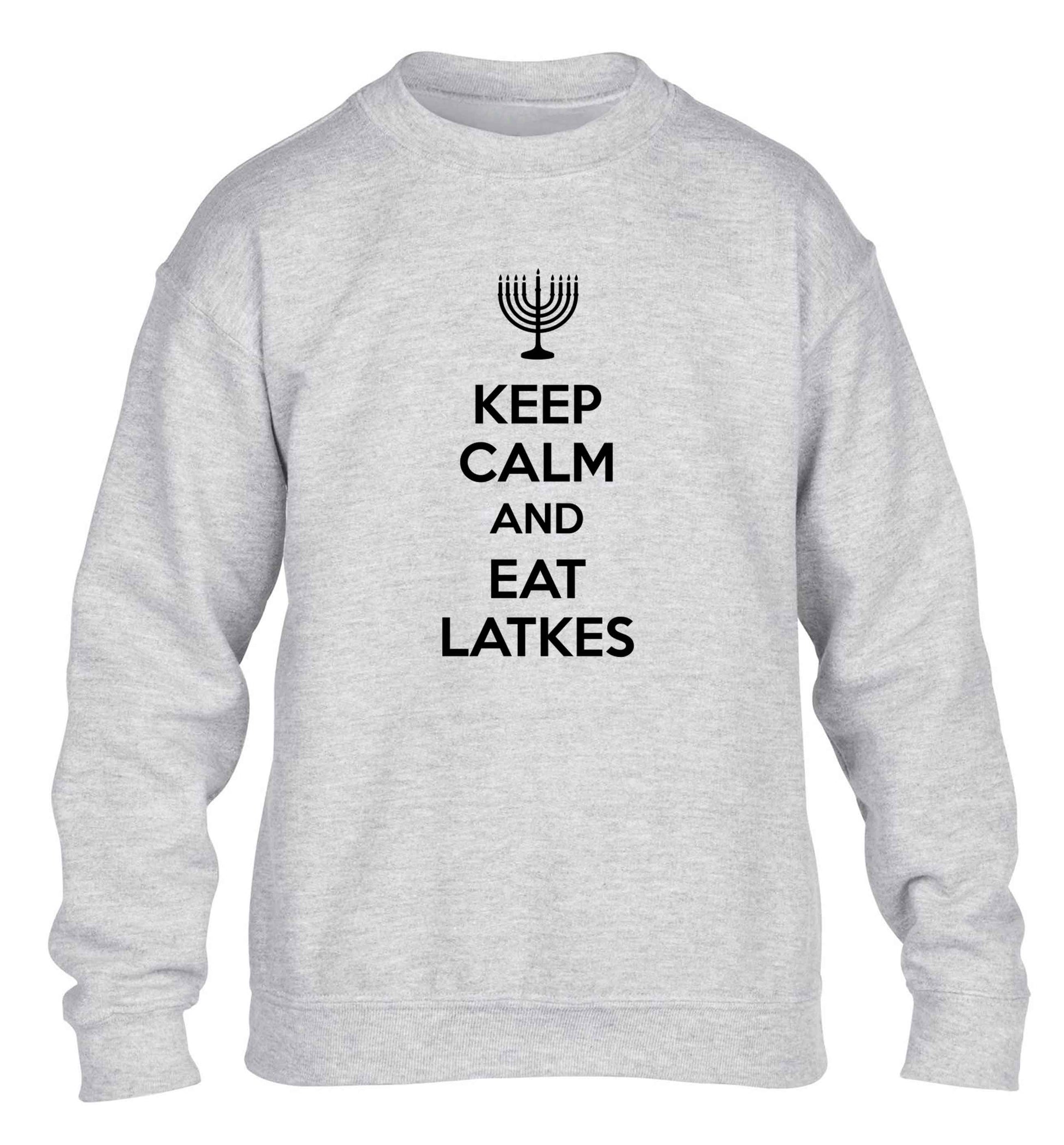 Keep calm and eat latkes children's grey sweater 12-13 Years