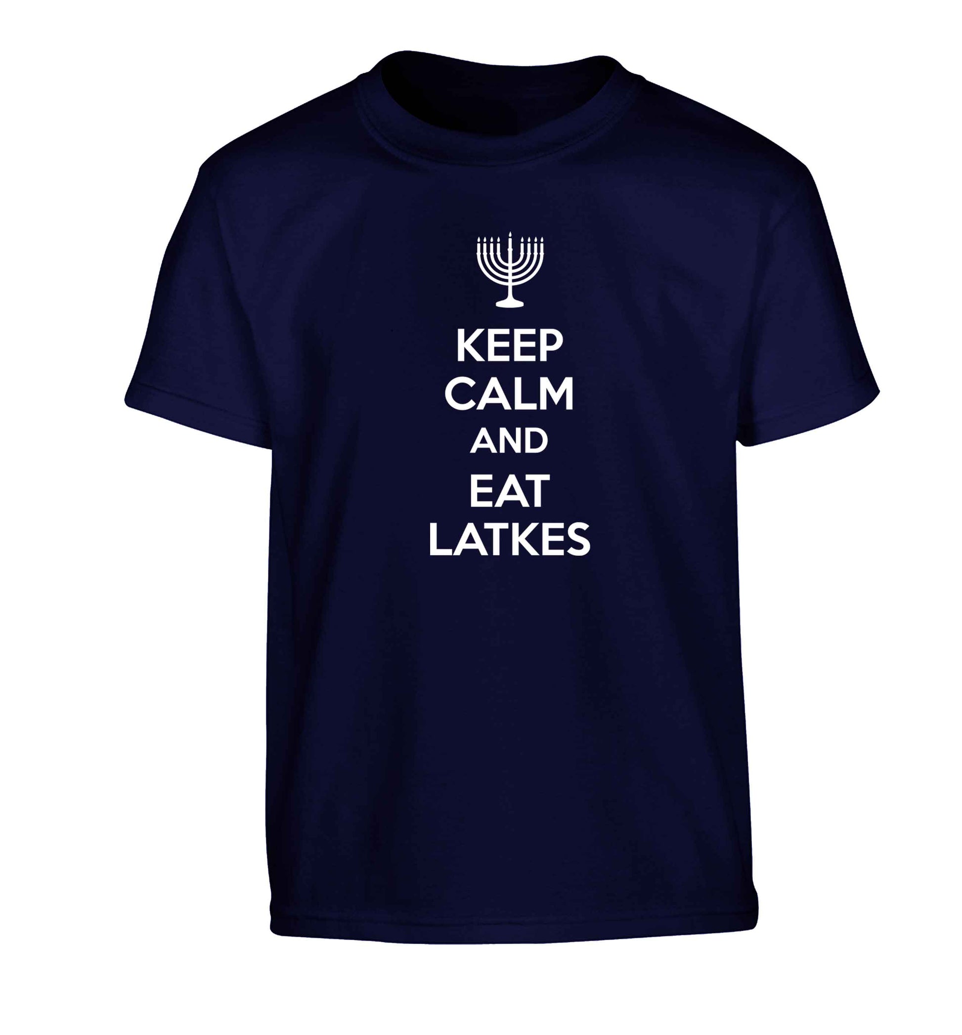 Keep calm and eat latkes Children's navy Tshirt 12-13 Years